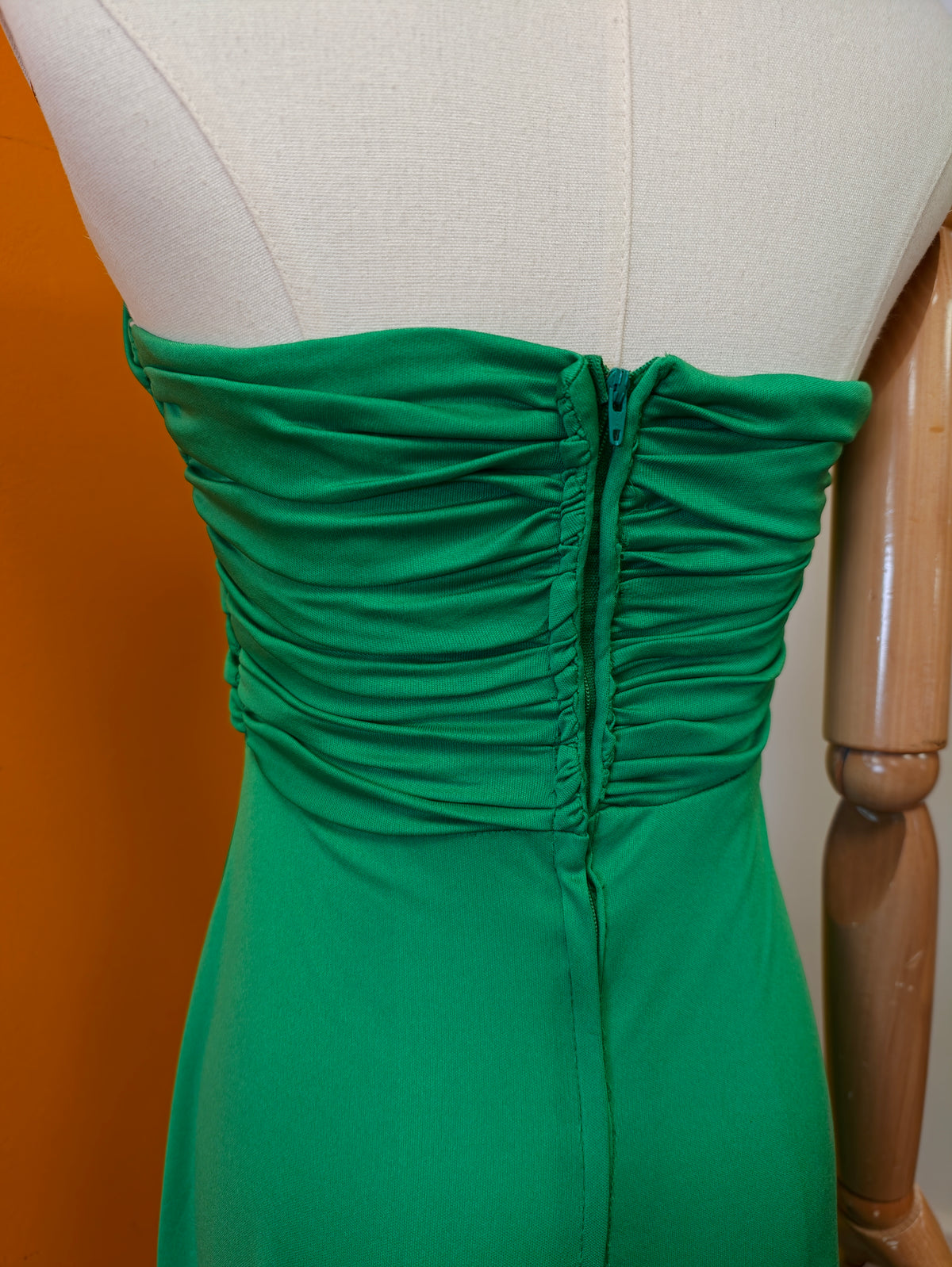 1970s green halter neck maxi dress - XS/6