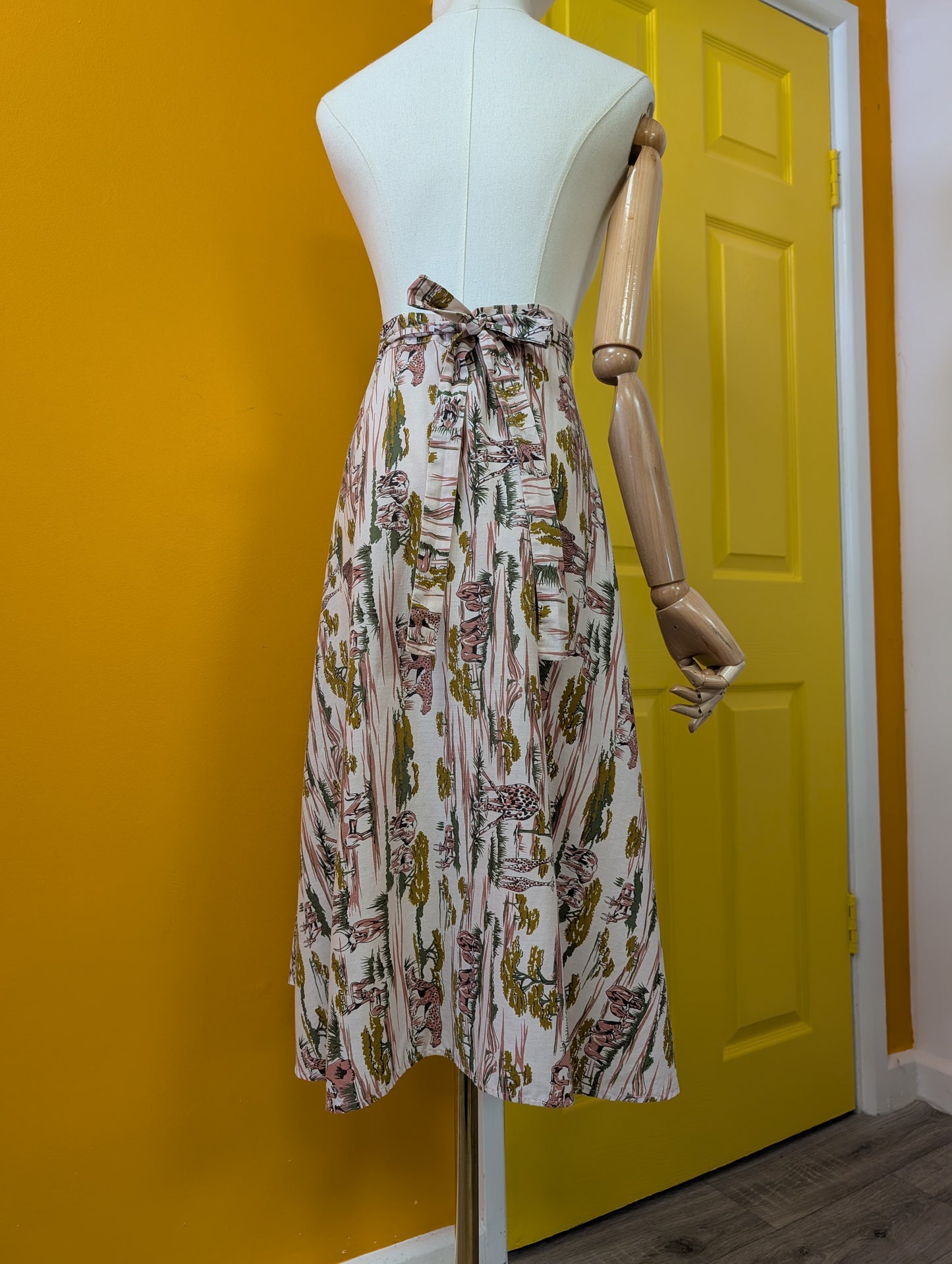 1970s safari animal novelty print wrap skirt - S