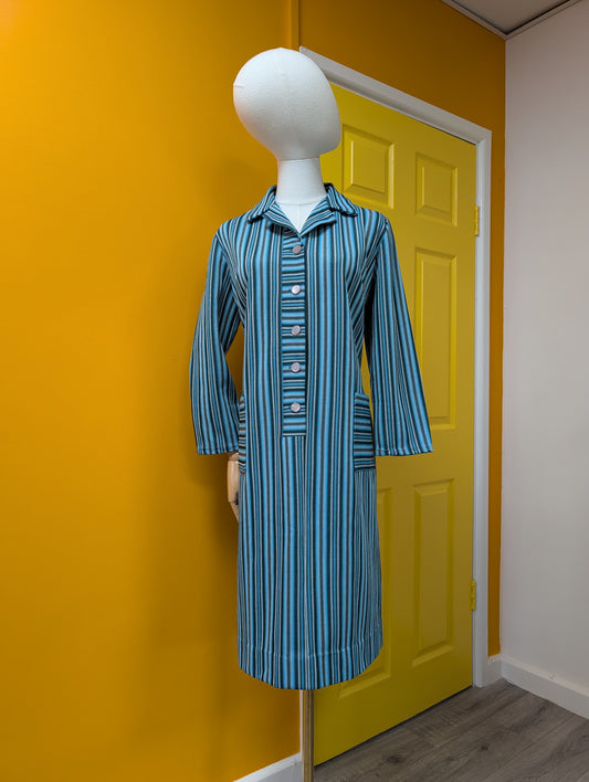 1960s striped crimplene dress - L/18