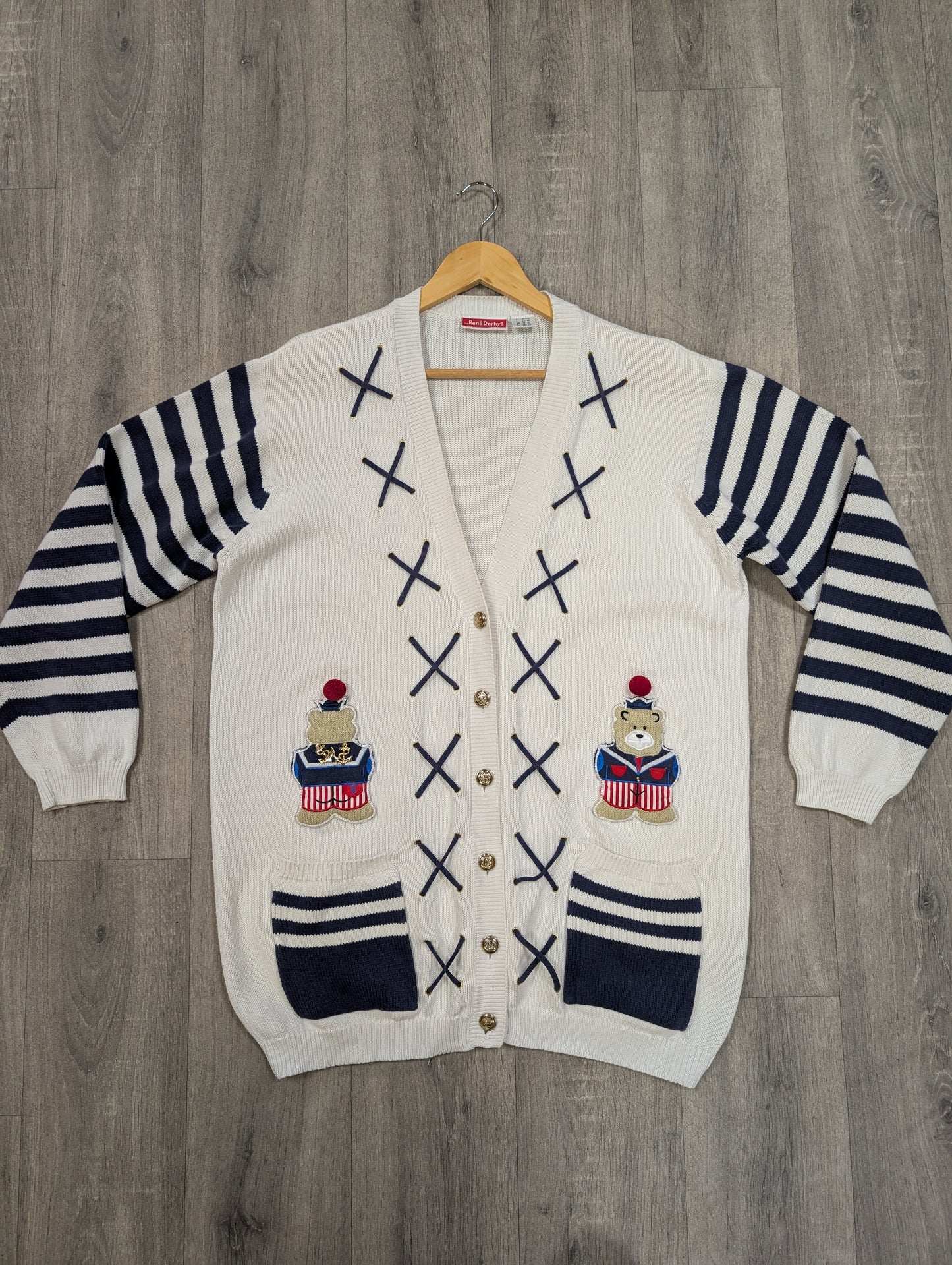 1990s Rene Derhy novelty sailor cotton cardigan - L