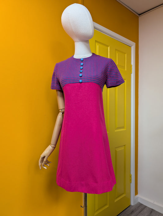 1960s pink wool mini dress - XS/S/6/8