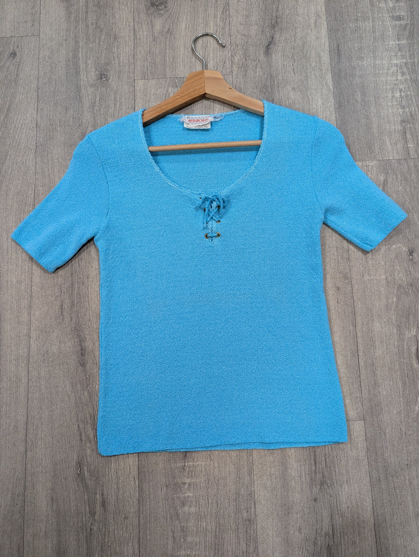 1970s Richard Shops blue lace up top - XS/S