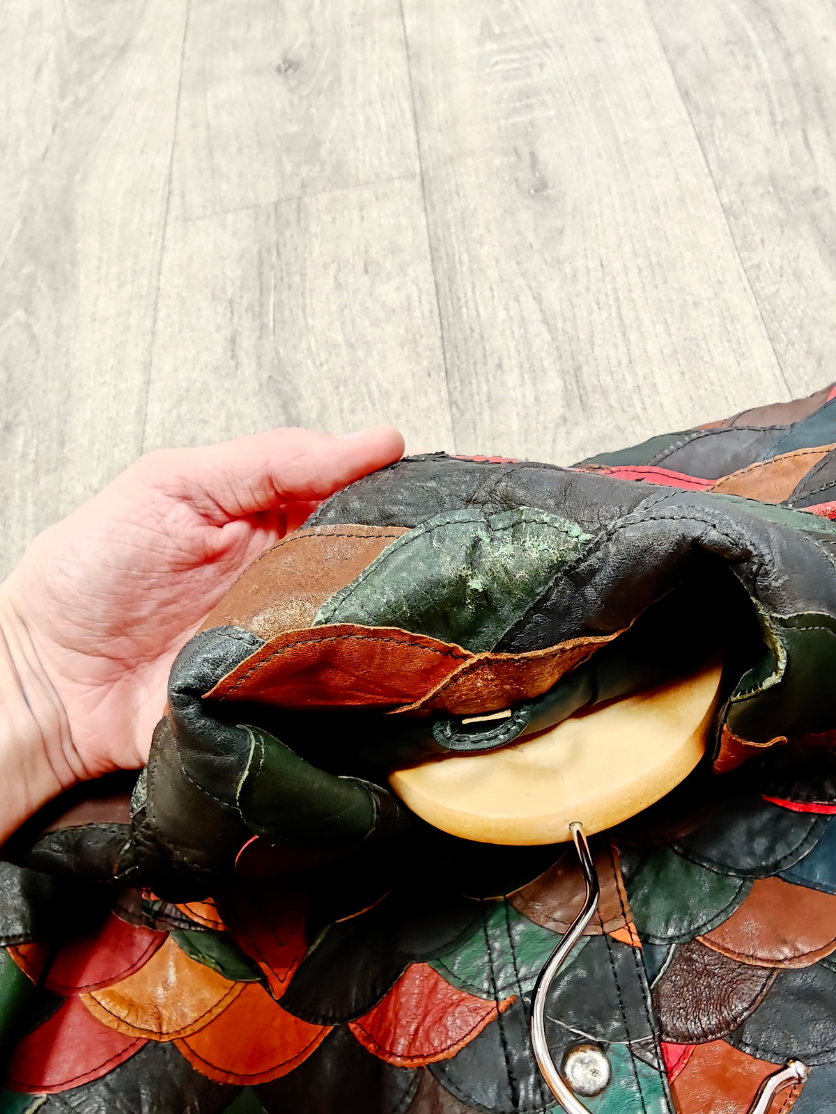 1970s fish scale patchwork leather jacket - XS/S