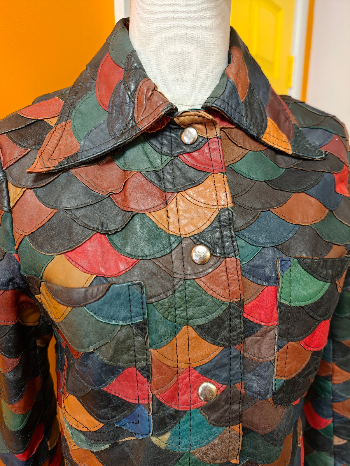 1970s fish scale patchwork leather jacket - XS/S