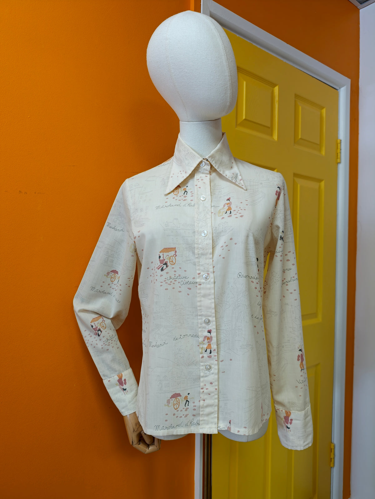 1970s Spinney novelty print dagger collar shirt - S/M