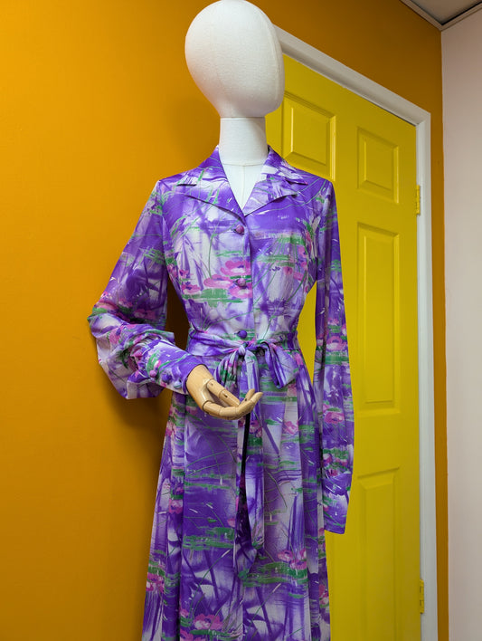 1970s Elida purple maxi dress & belt - M/12