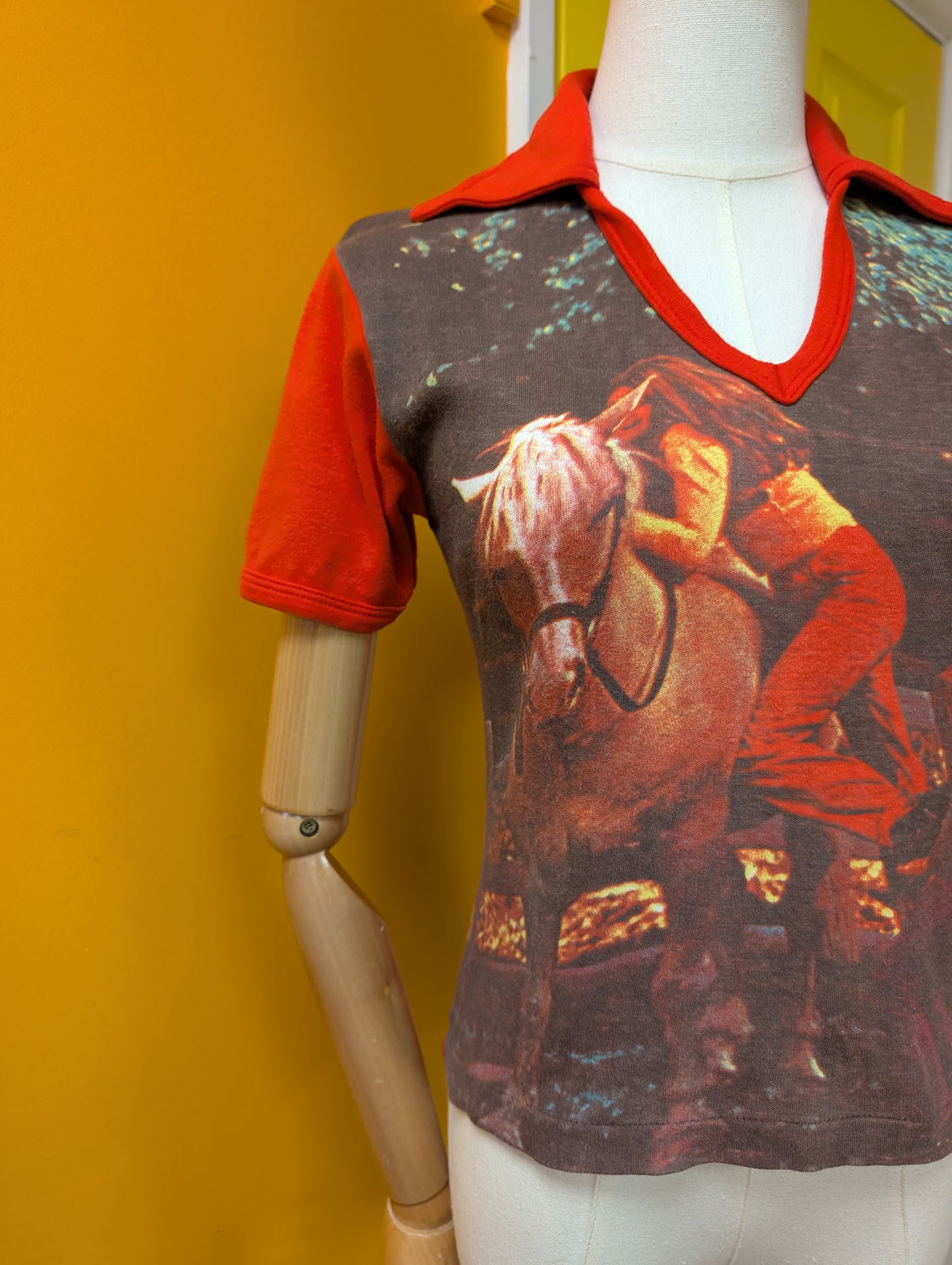 1970s red novelty photo print cotton t-shirt - XS/S