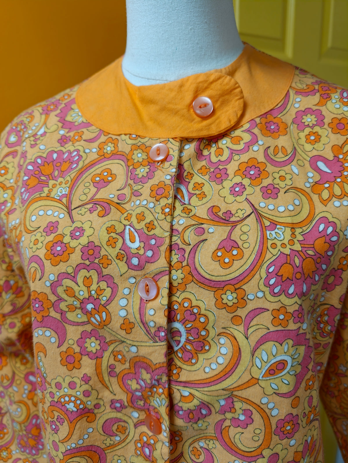 1960s psychedelic orange brushed cotton pyjamas - S