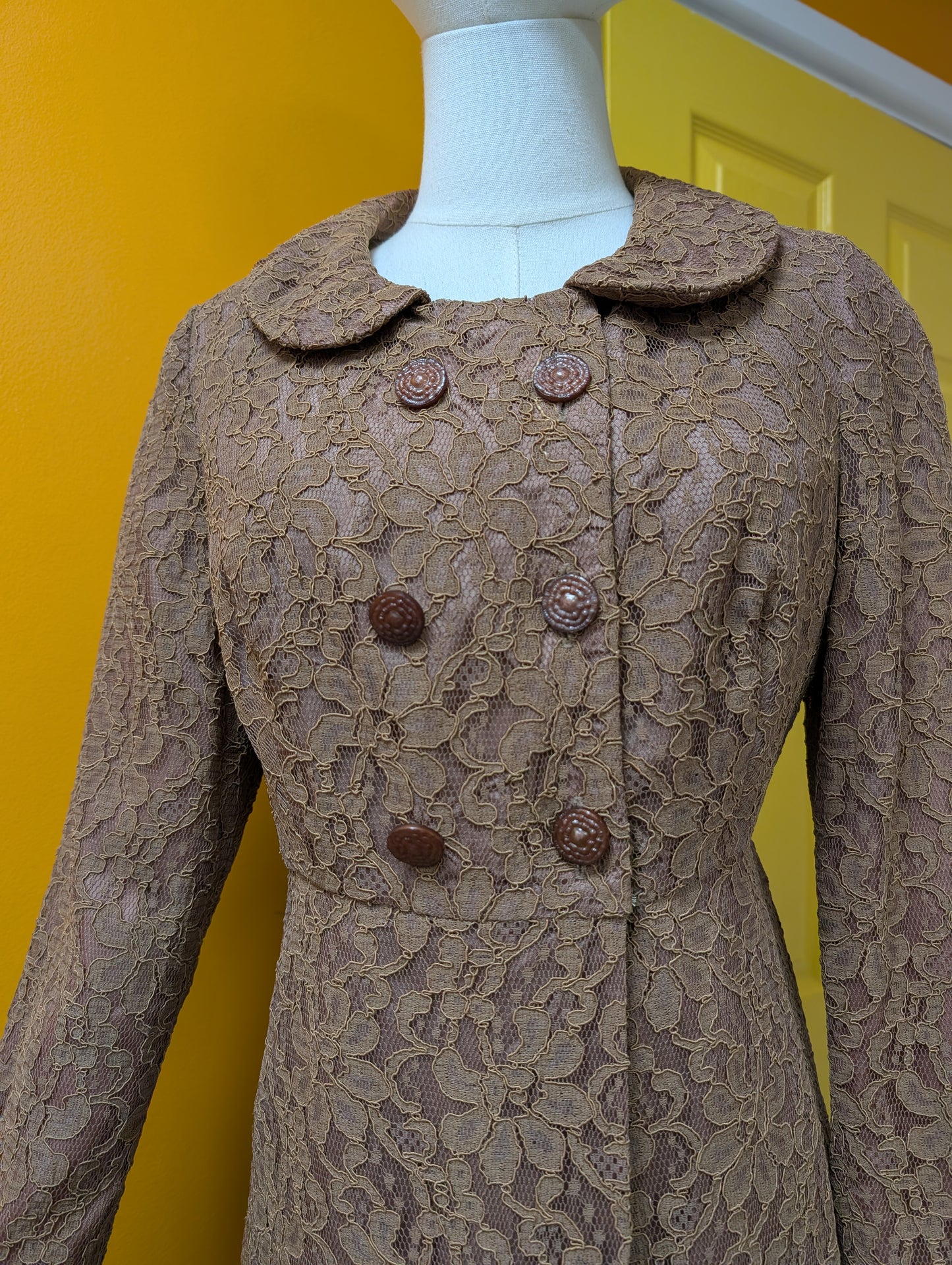 1960s Devonshire Lady brown lace dress suit - S/10