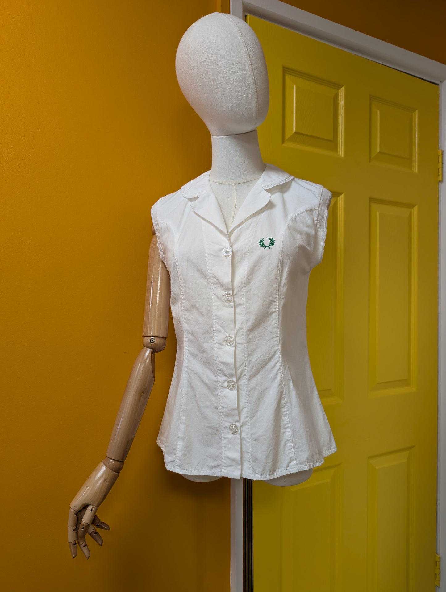 1980s Fred Perry white cotton blouse - XS