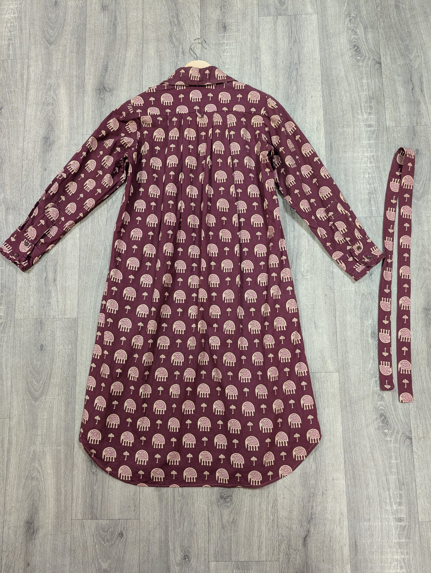 1970s India Imports elephant print cotton dress & belt - S/M