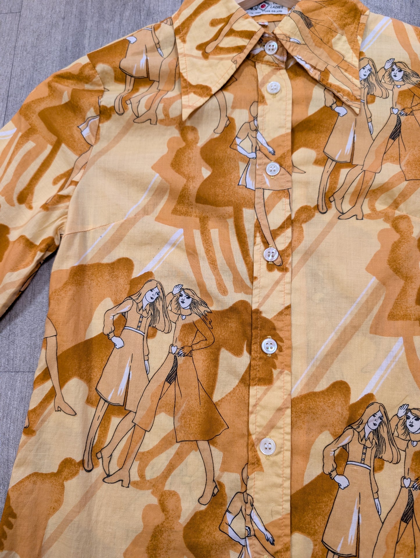 Epic 1970s novelty print cotton shirt - XXS/XS