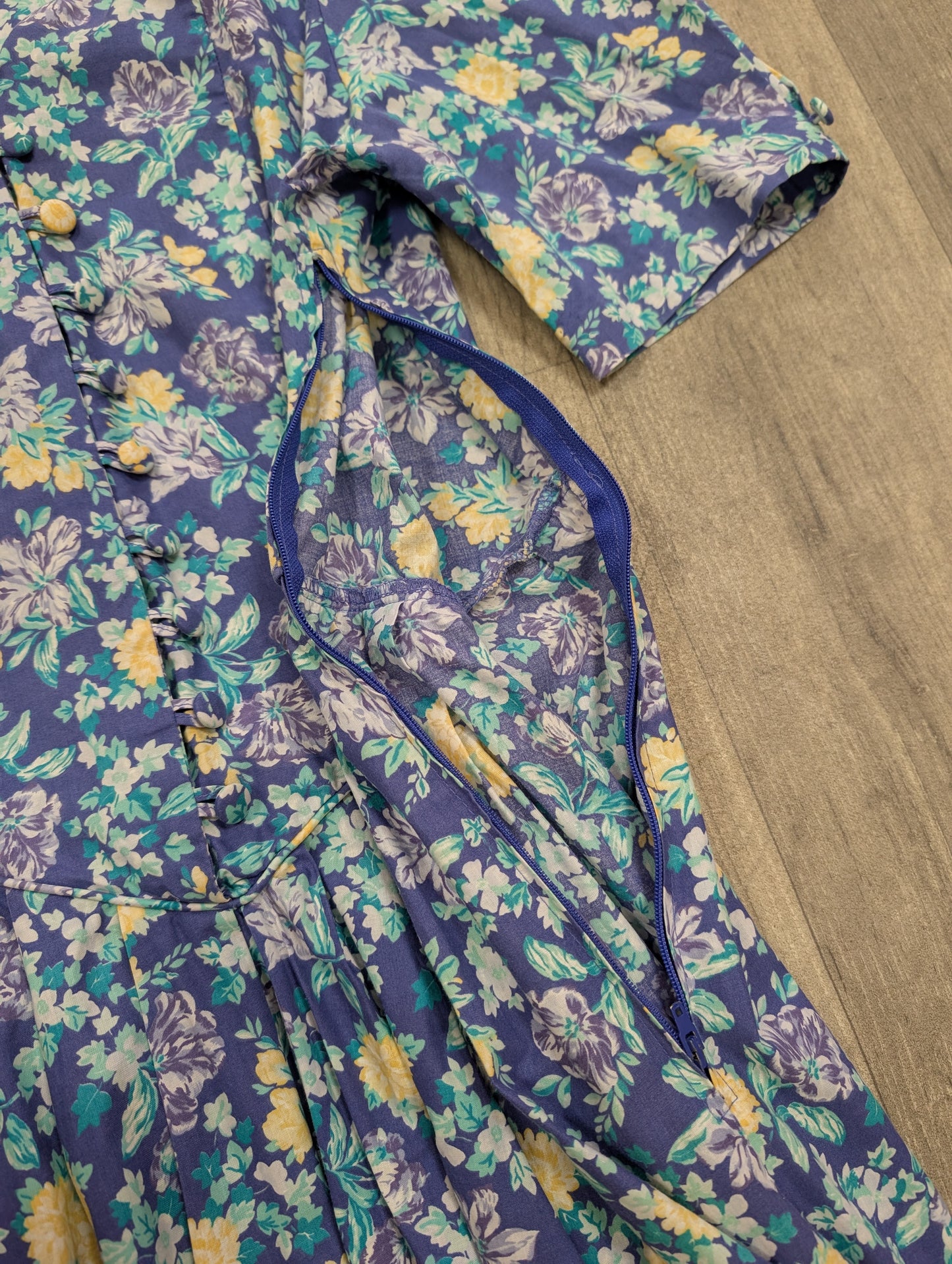1980s Laura Ashley blue floral cotton dress - M/12