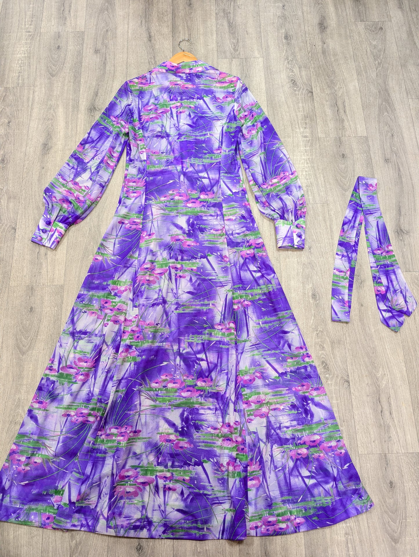1970s Elida purple maxi dress & belt - M/12