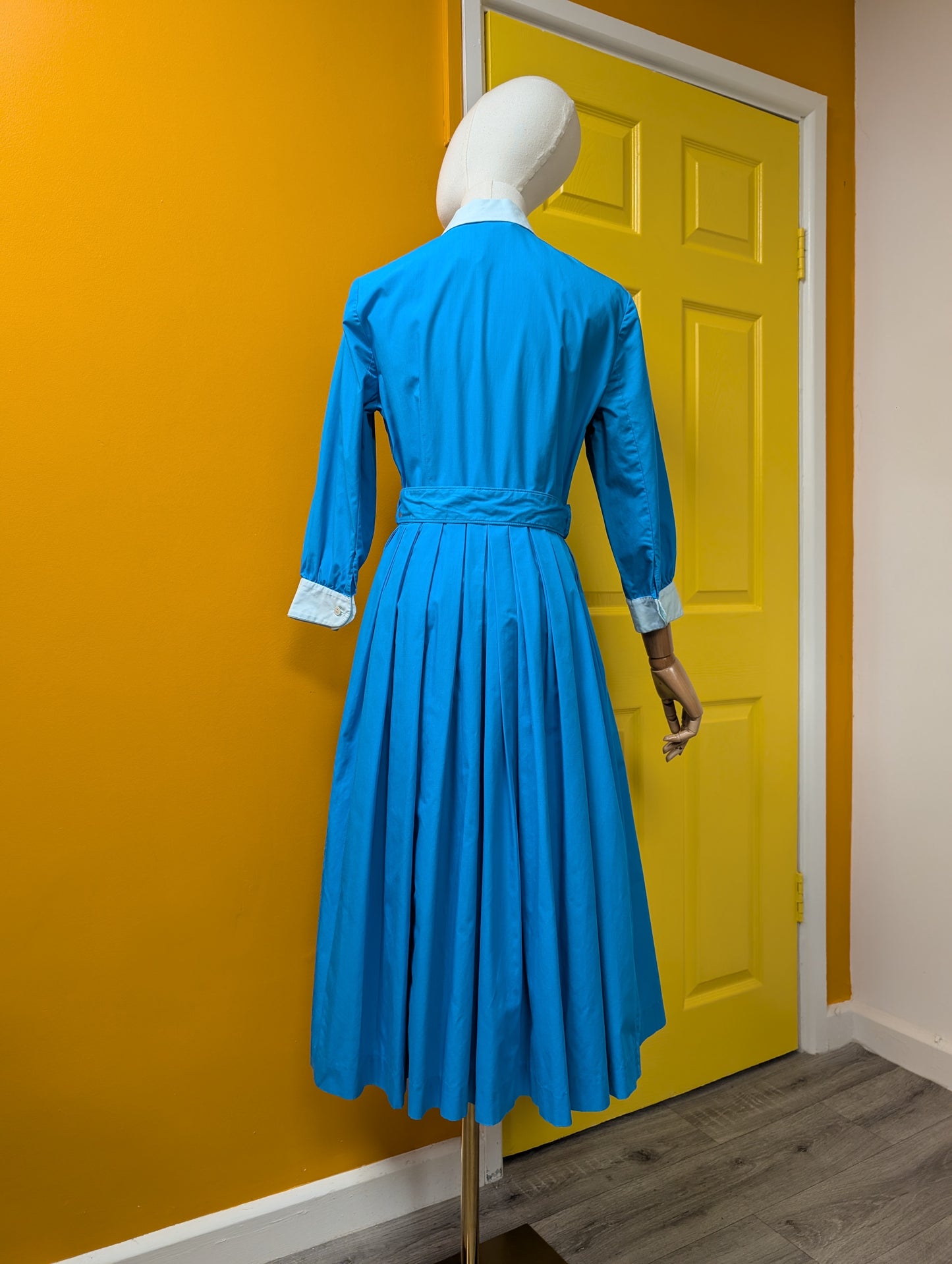 1950s The Lady by Harrimonde blue cotton dress and belt - 38"B, 29"W