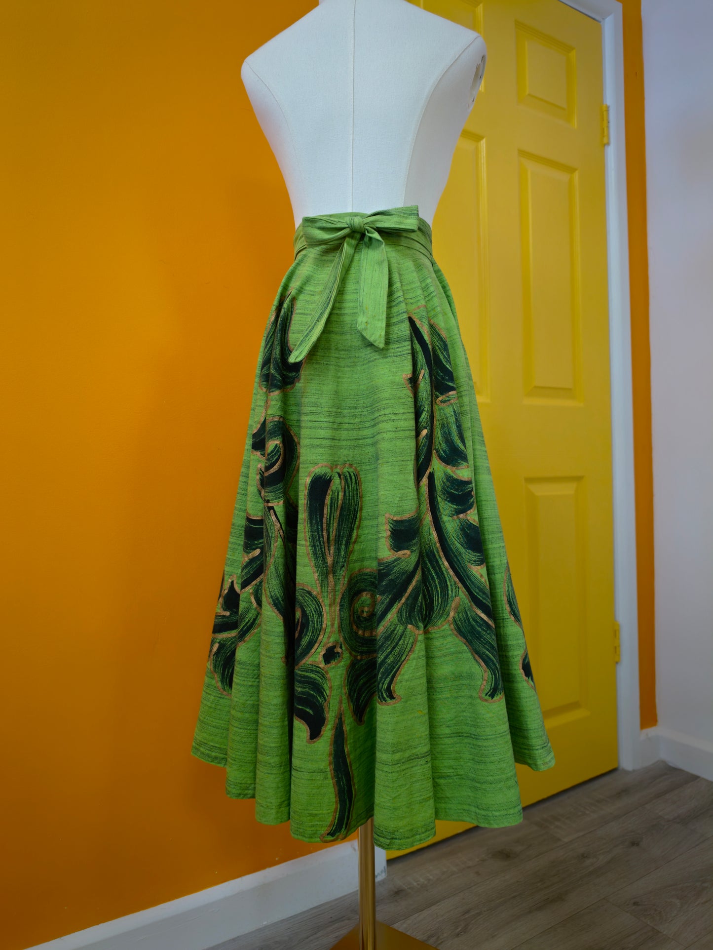 1950s Tel-Art hand painted Mexican full circle cotton skirt - XS/S