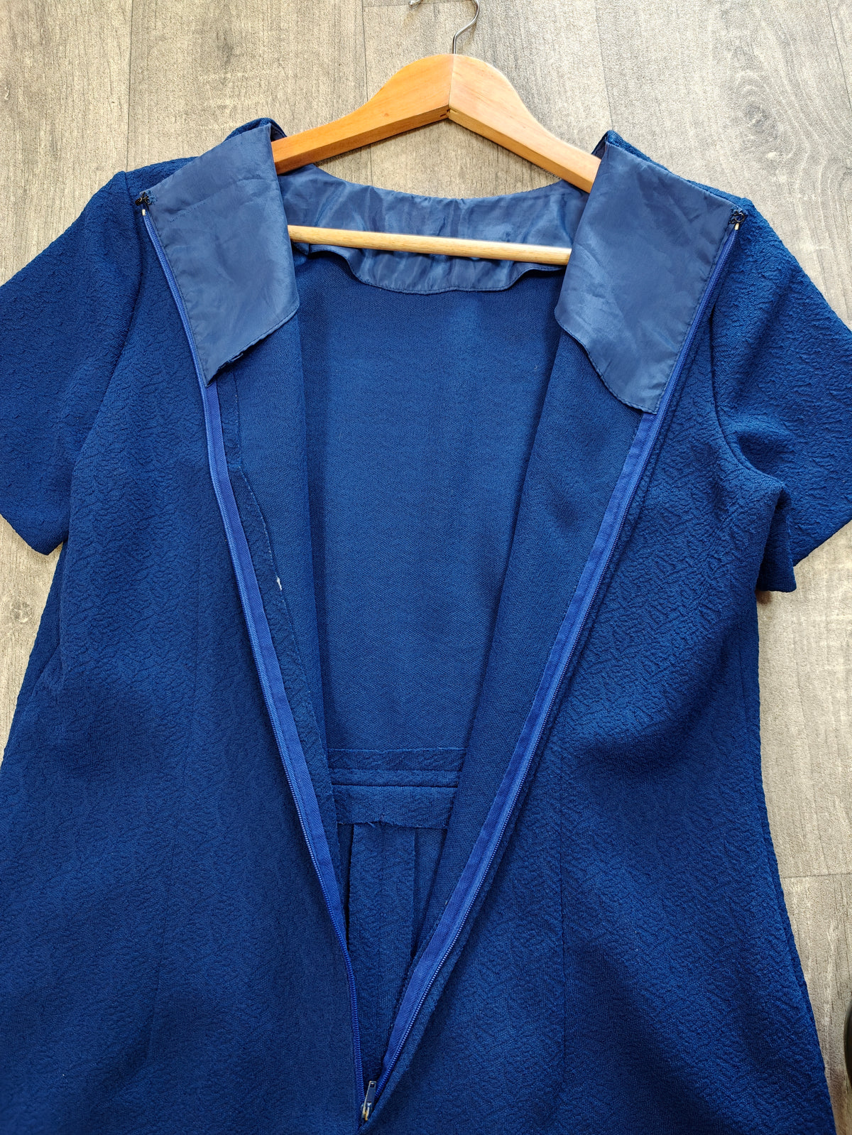 1960s navy blue crimplene dress - M/14