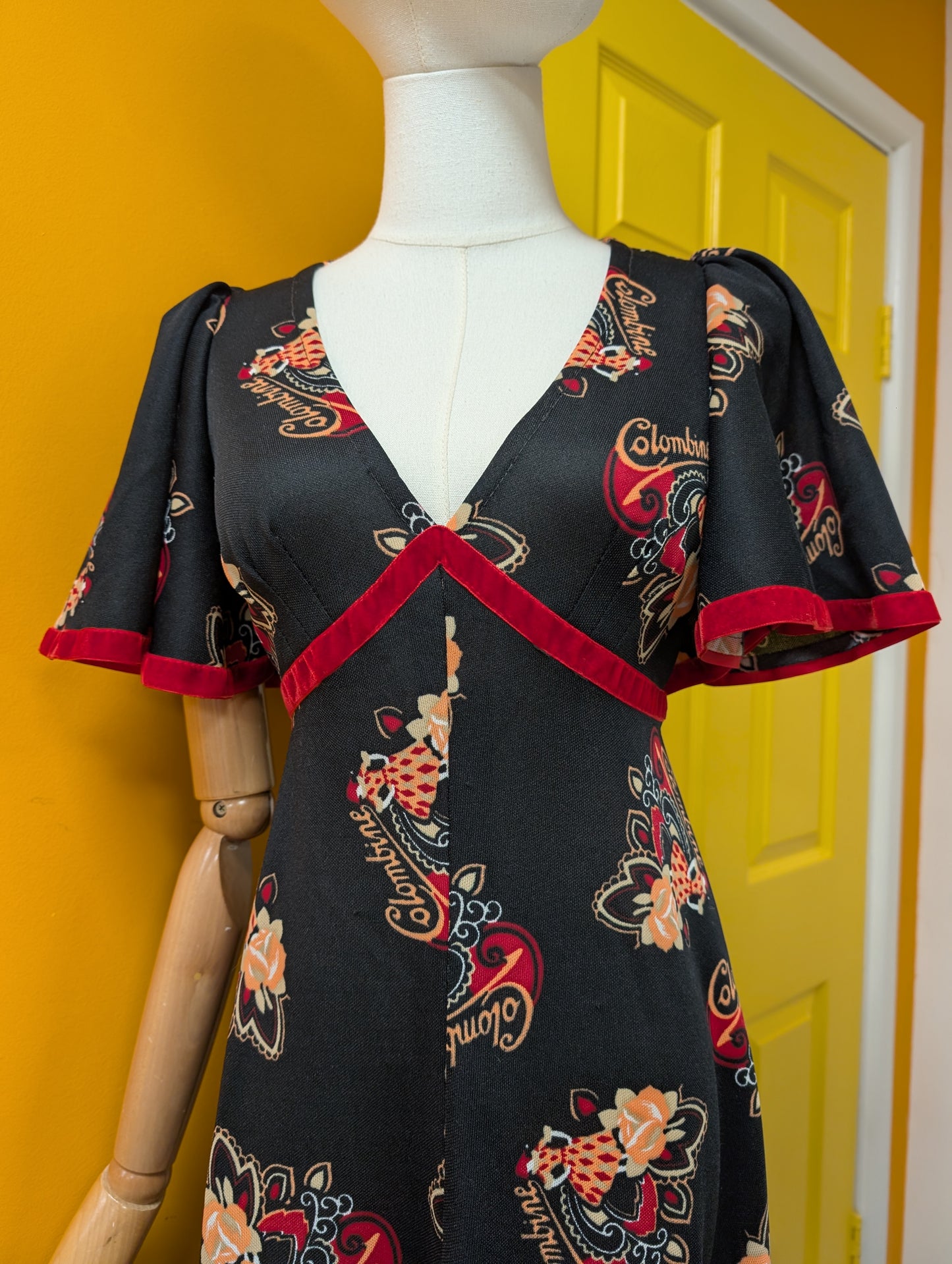 1970s Columbine novelty print maxi dress - S/8/10