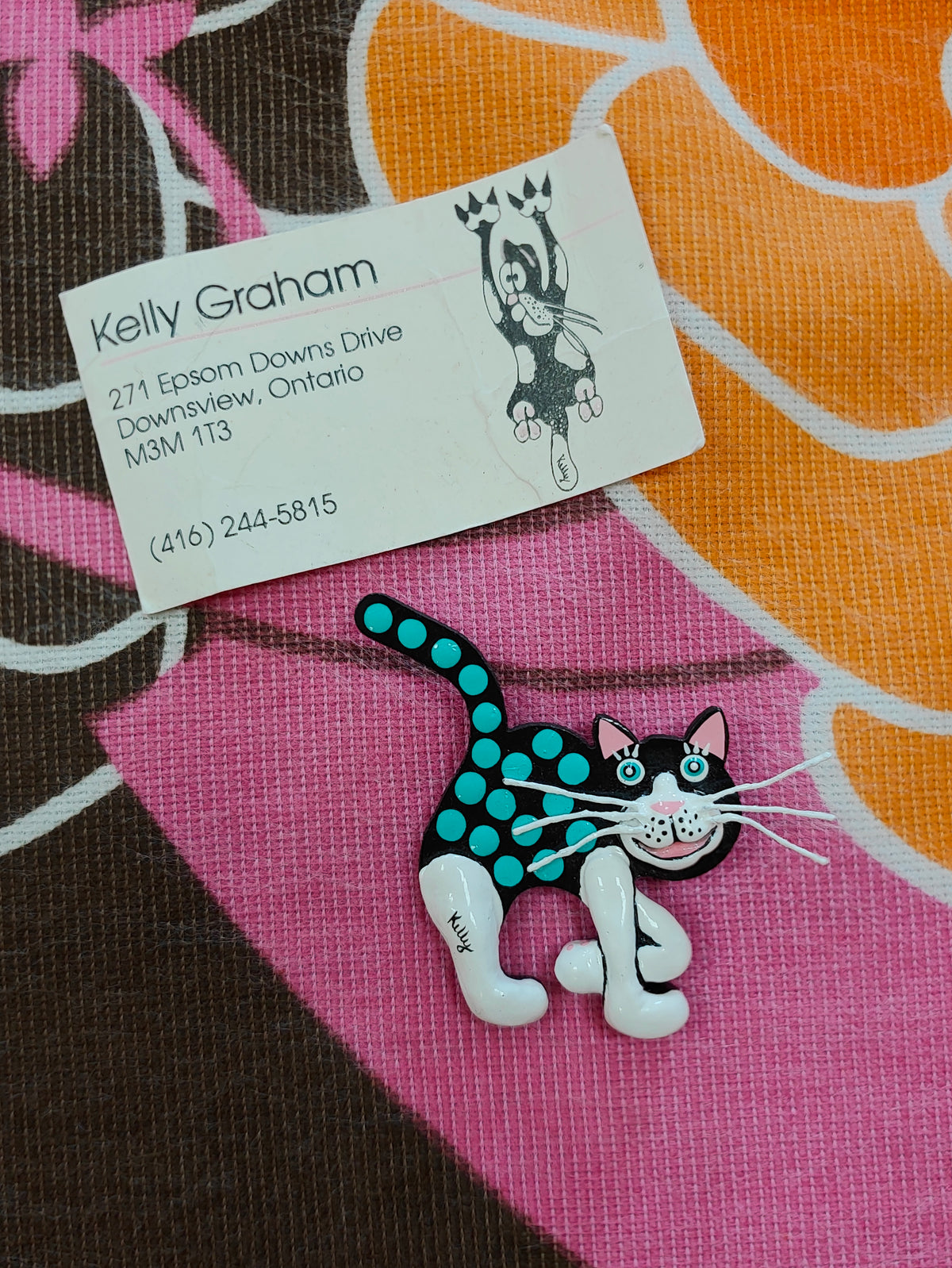 1990s Kelly Graham cat brooch