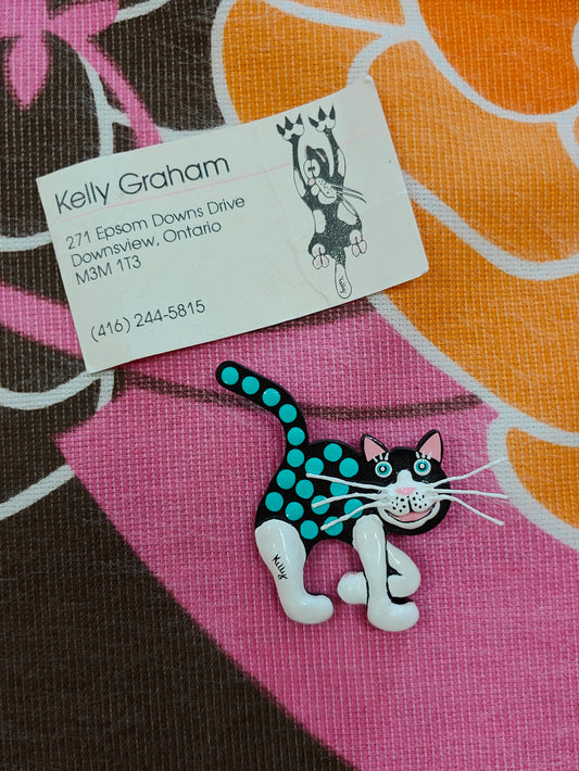 1990s Kelly Graham cat brooch