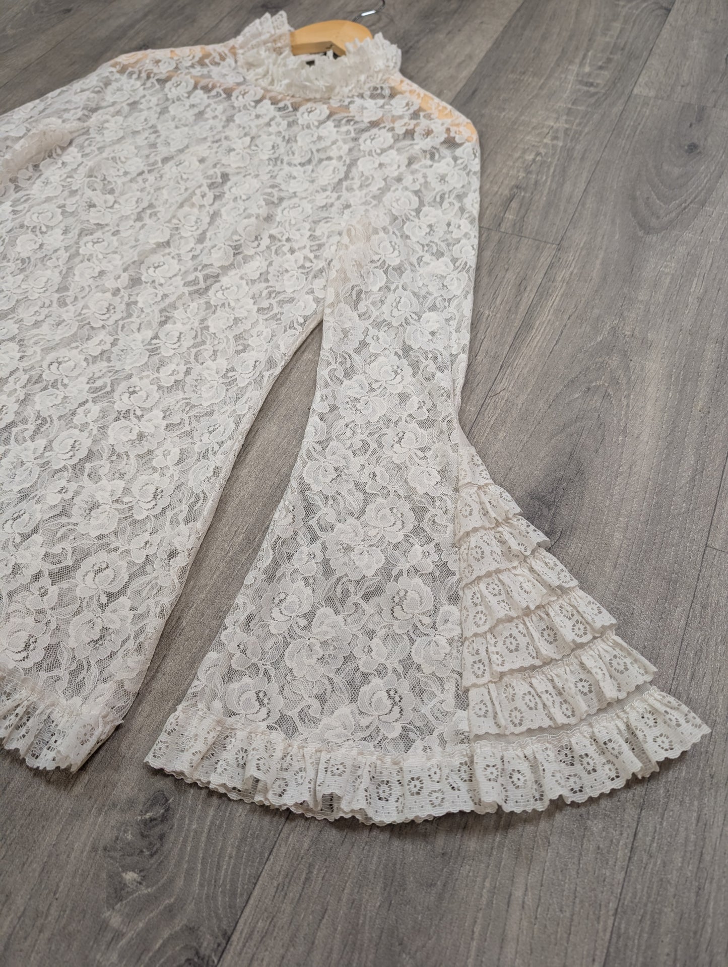 60s/70s Dorothy Perkins white nylon lace tunic - XS/S