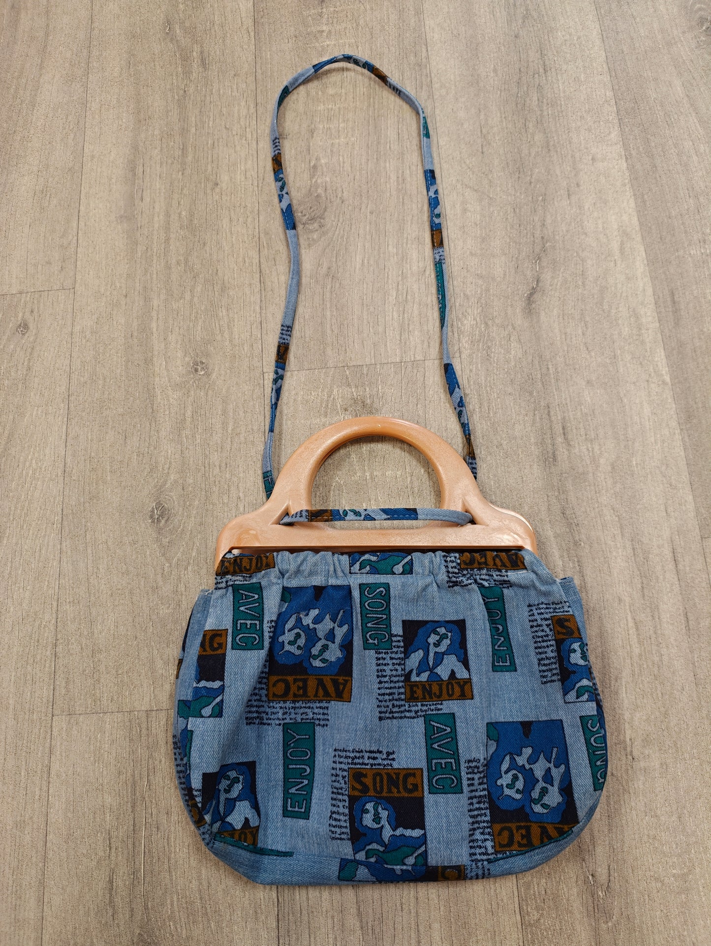 1970s blue novelty print handbag