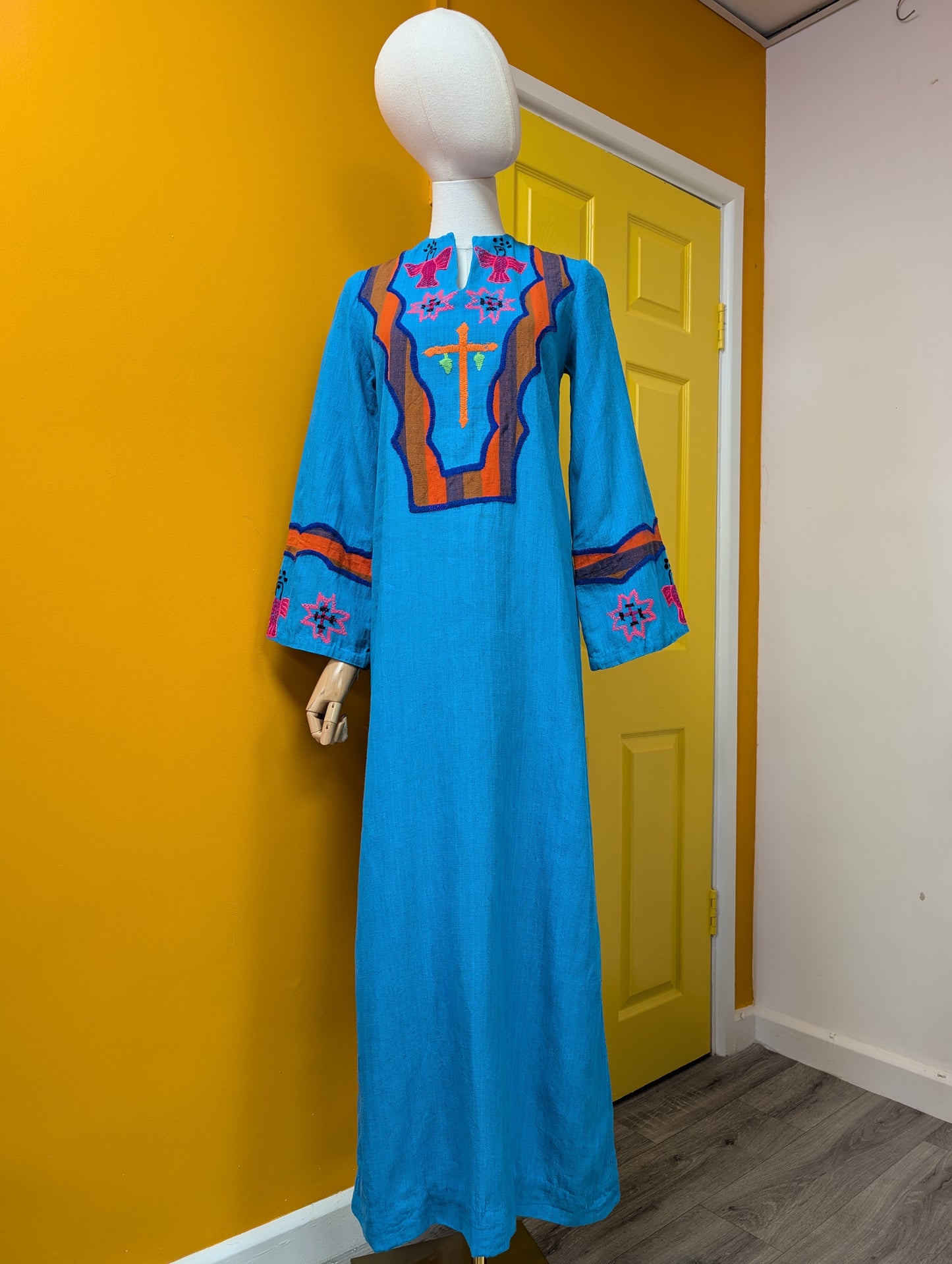 1970s Mexican embroidered cotton dress - XS