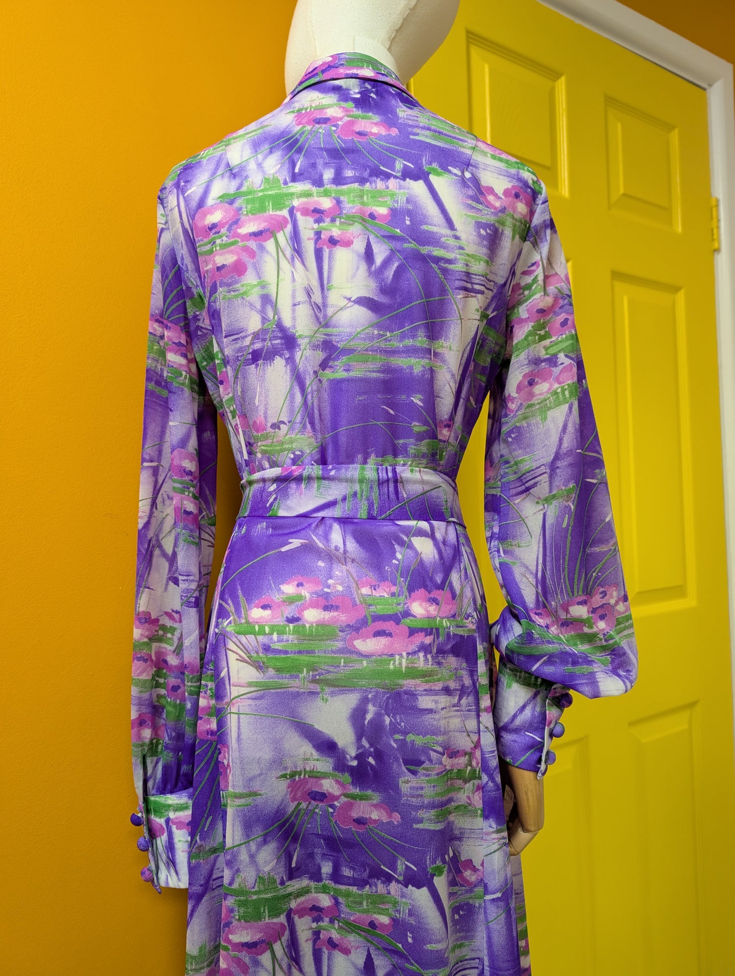 1970s Elida purple maxi dress & belt - M/12