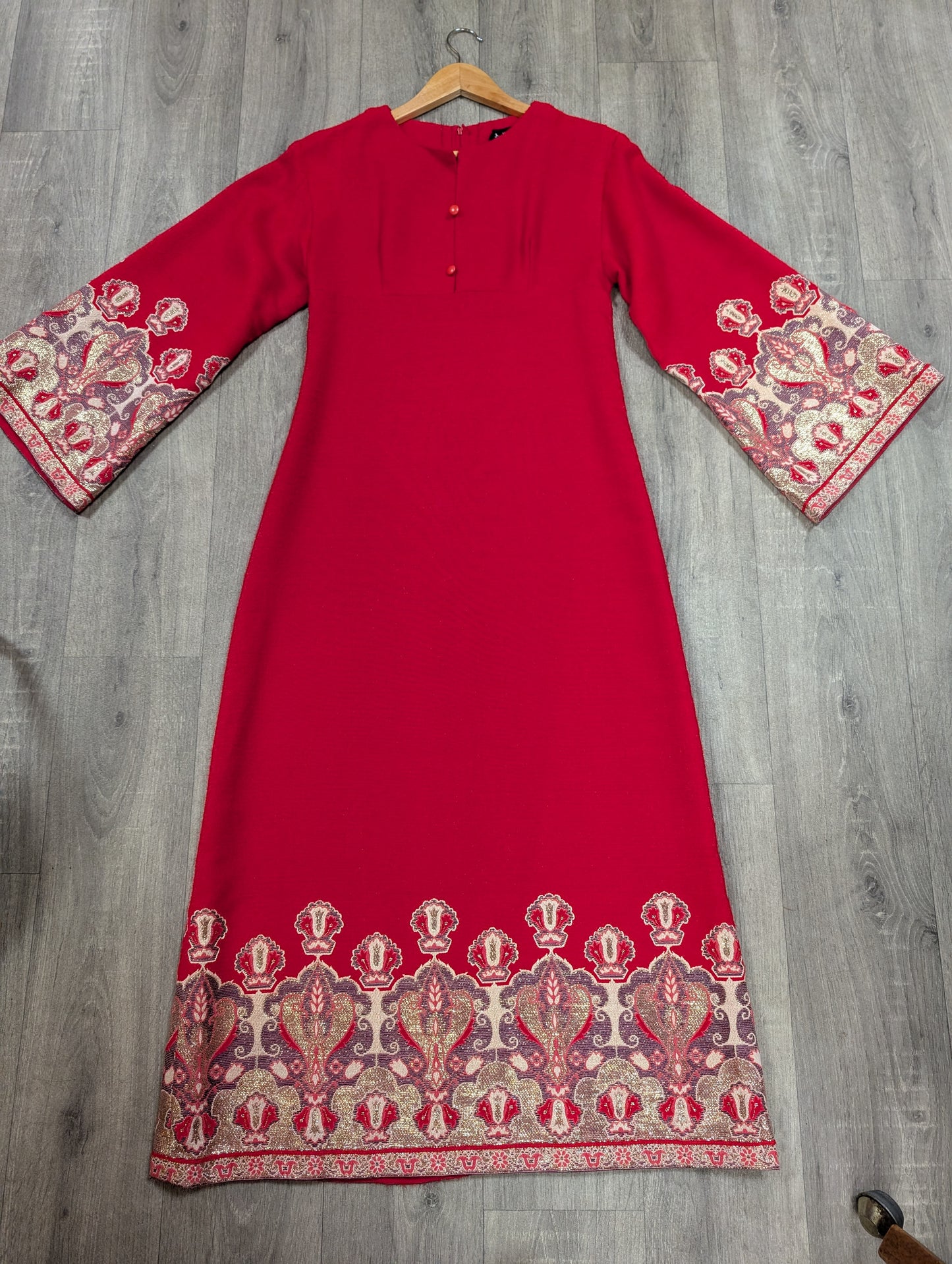 60s/70s Polly Peck red dress with details - S/8