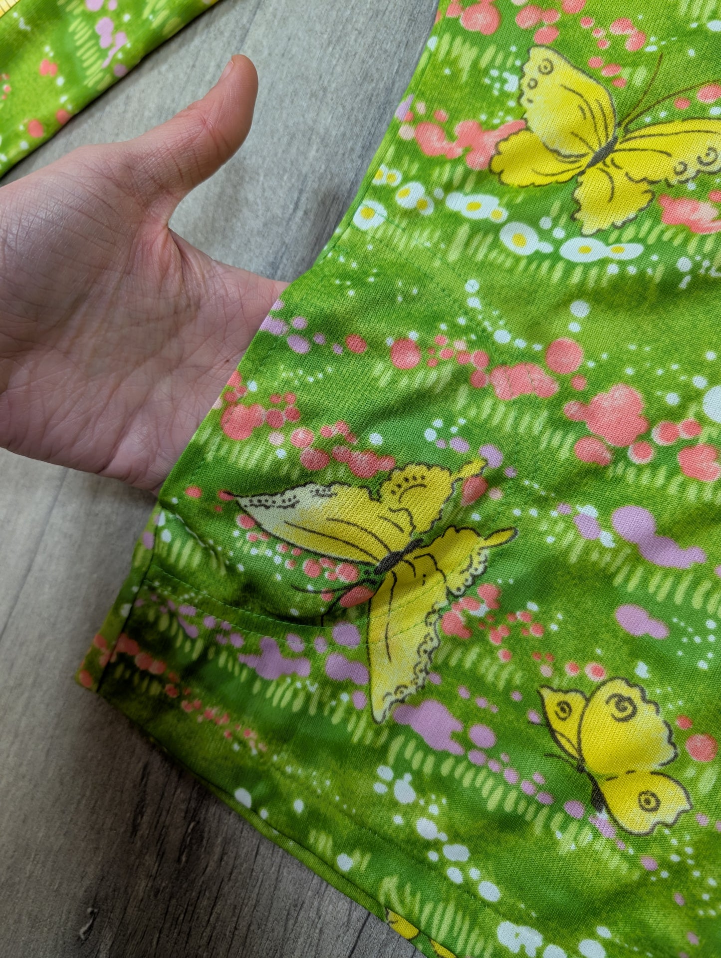1970s Whip-O-Will green novelty butterfly print shirt - XS/S