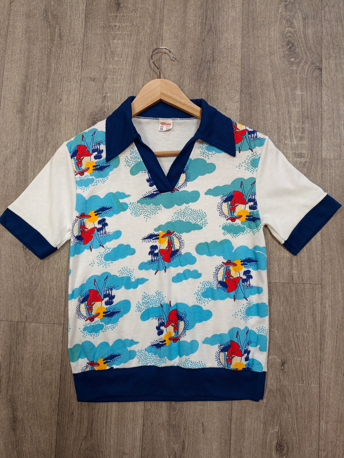 1970s novelty print top - S