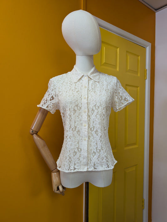 1990s St Michael white lace shirt - XS/S