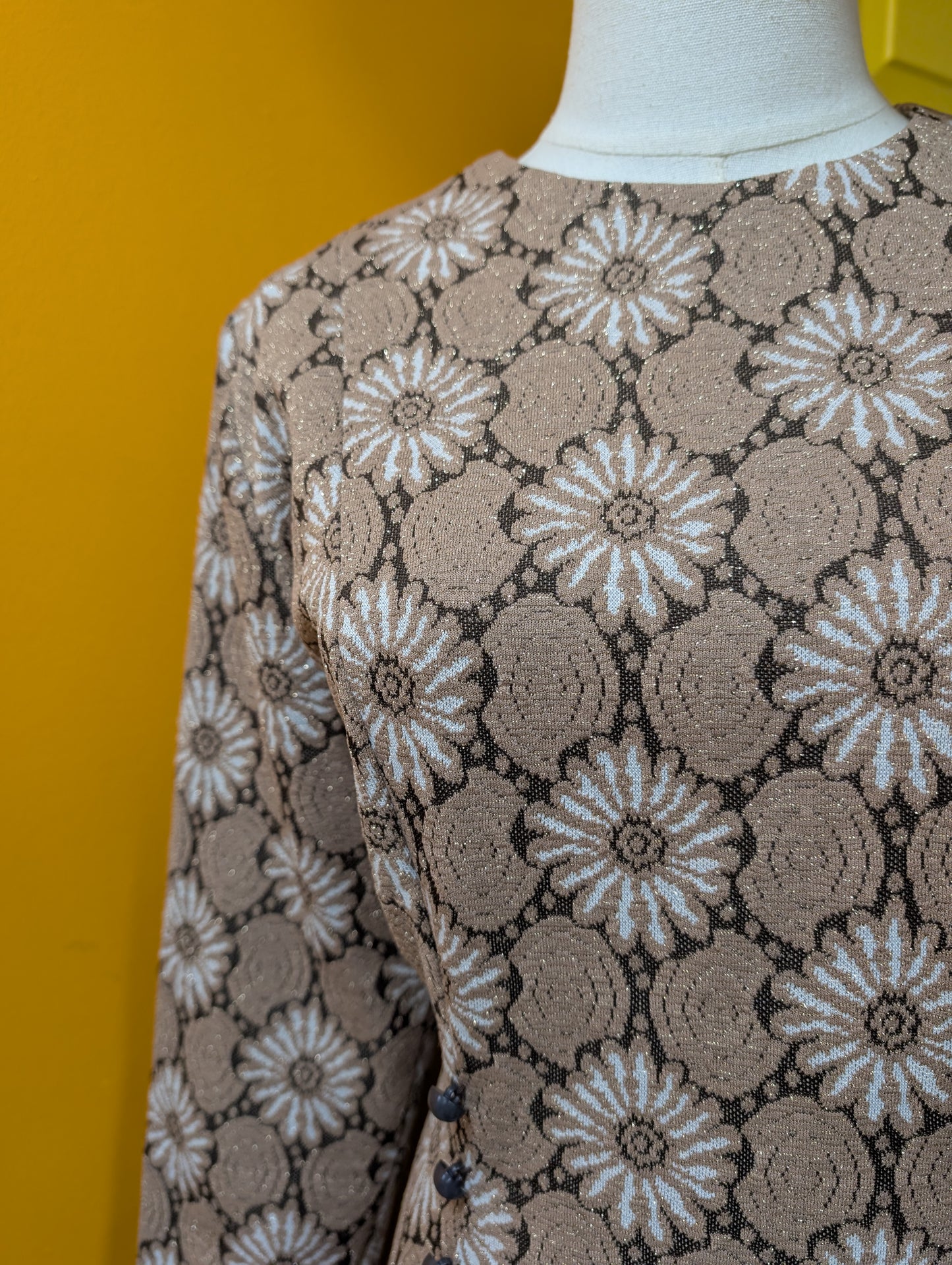 1960s gold crimplene dress - L/16