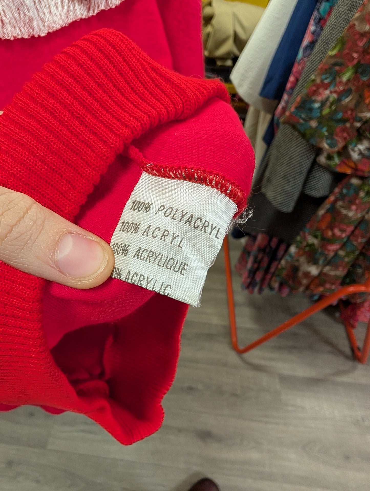 Deadstock 1980s Tigi Wear red embroidered fringed jumper - S