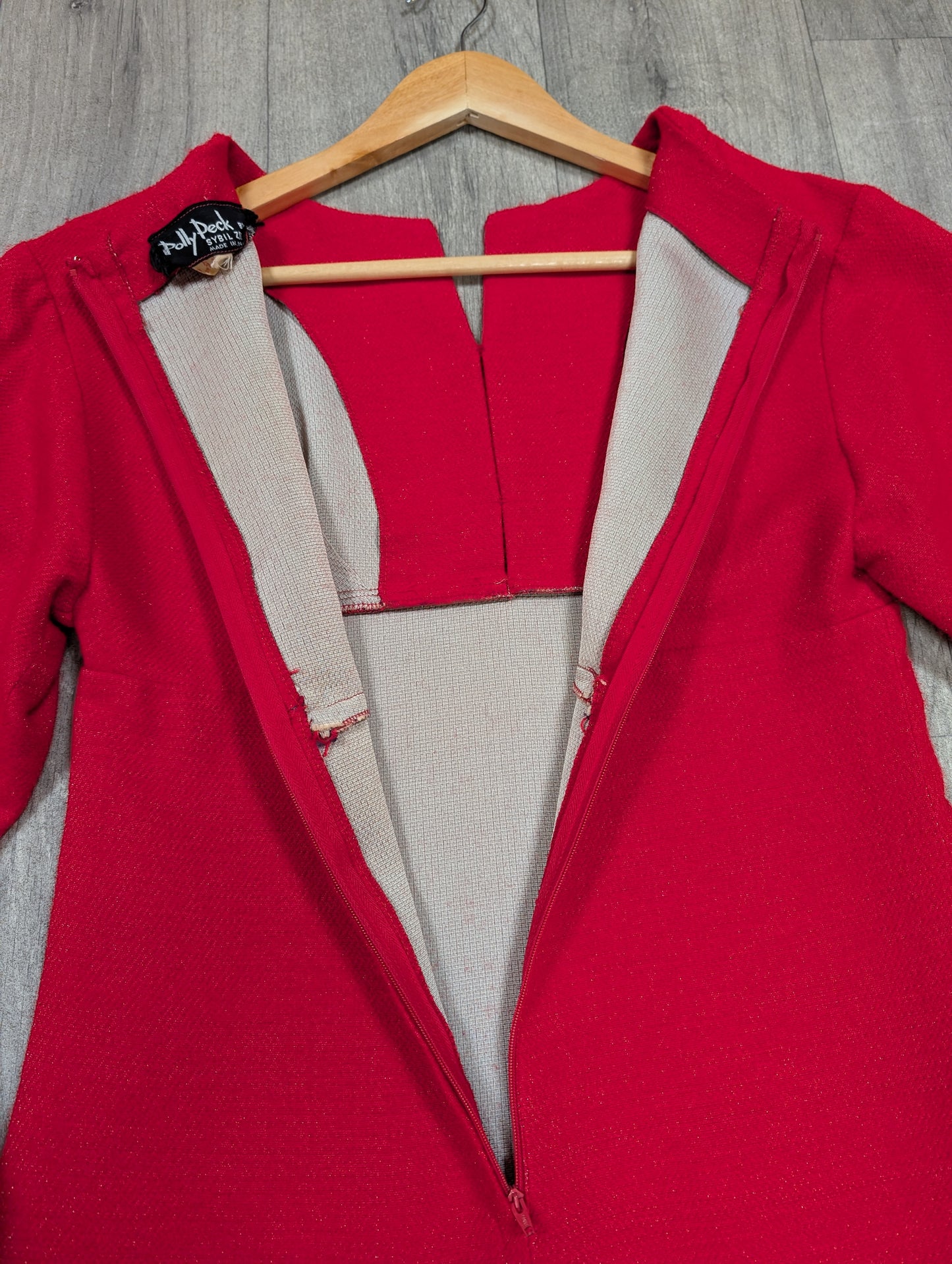 60s/70s Polly Peck red dress with details - S/8