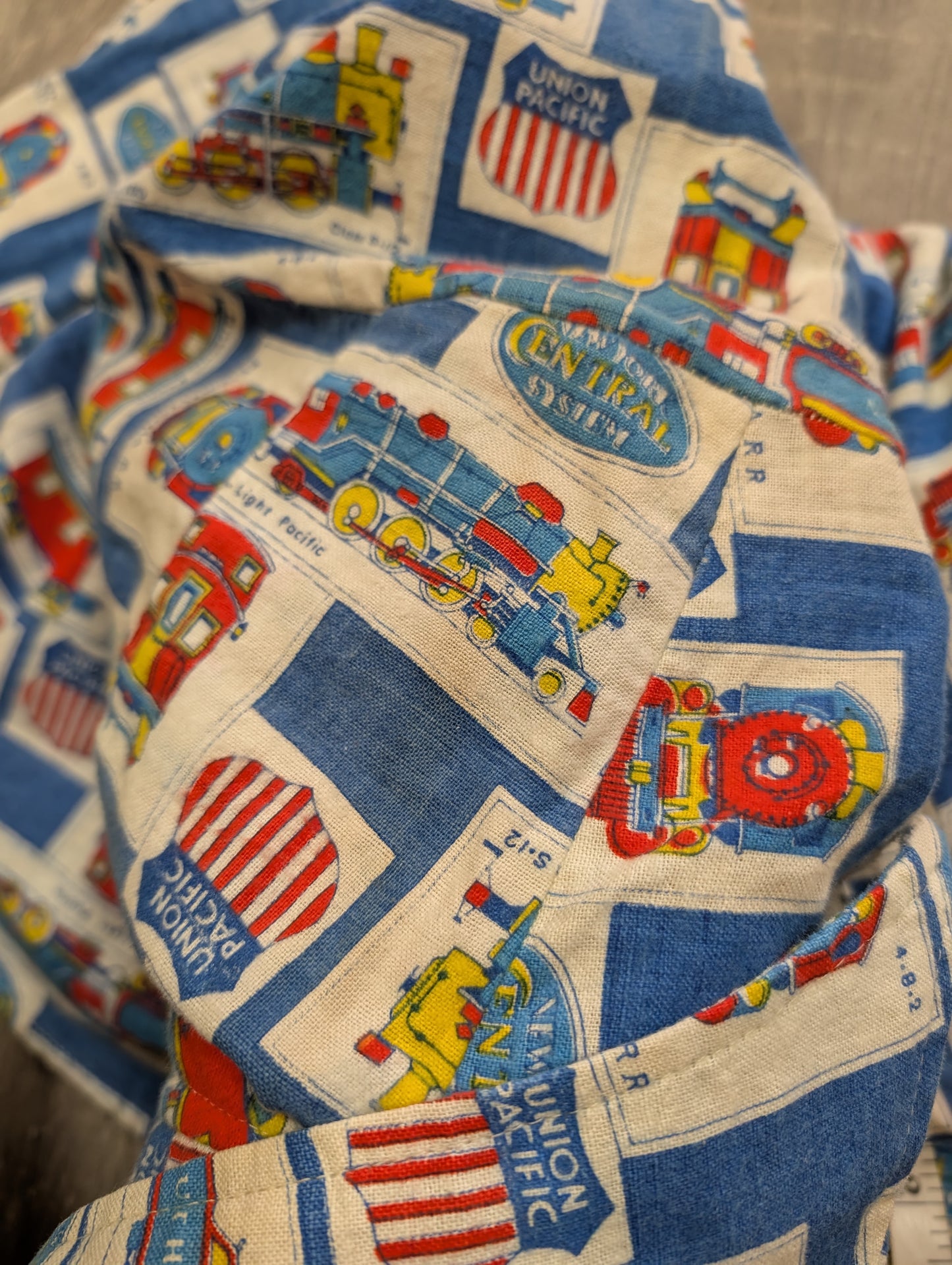 1960s Prest-Rite novelty train print cotton flannel shirt