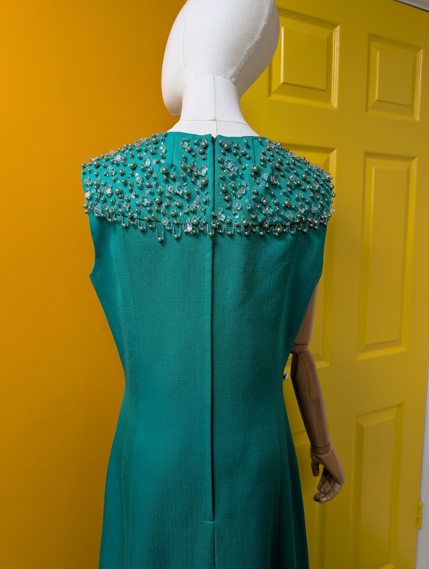 1960s Berkertex green wool maxi dress - Size 12/14