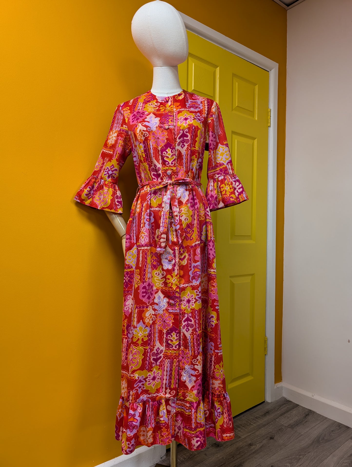 1960s St Michael psychedelic cotton housecoat with belt - S/8/10