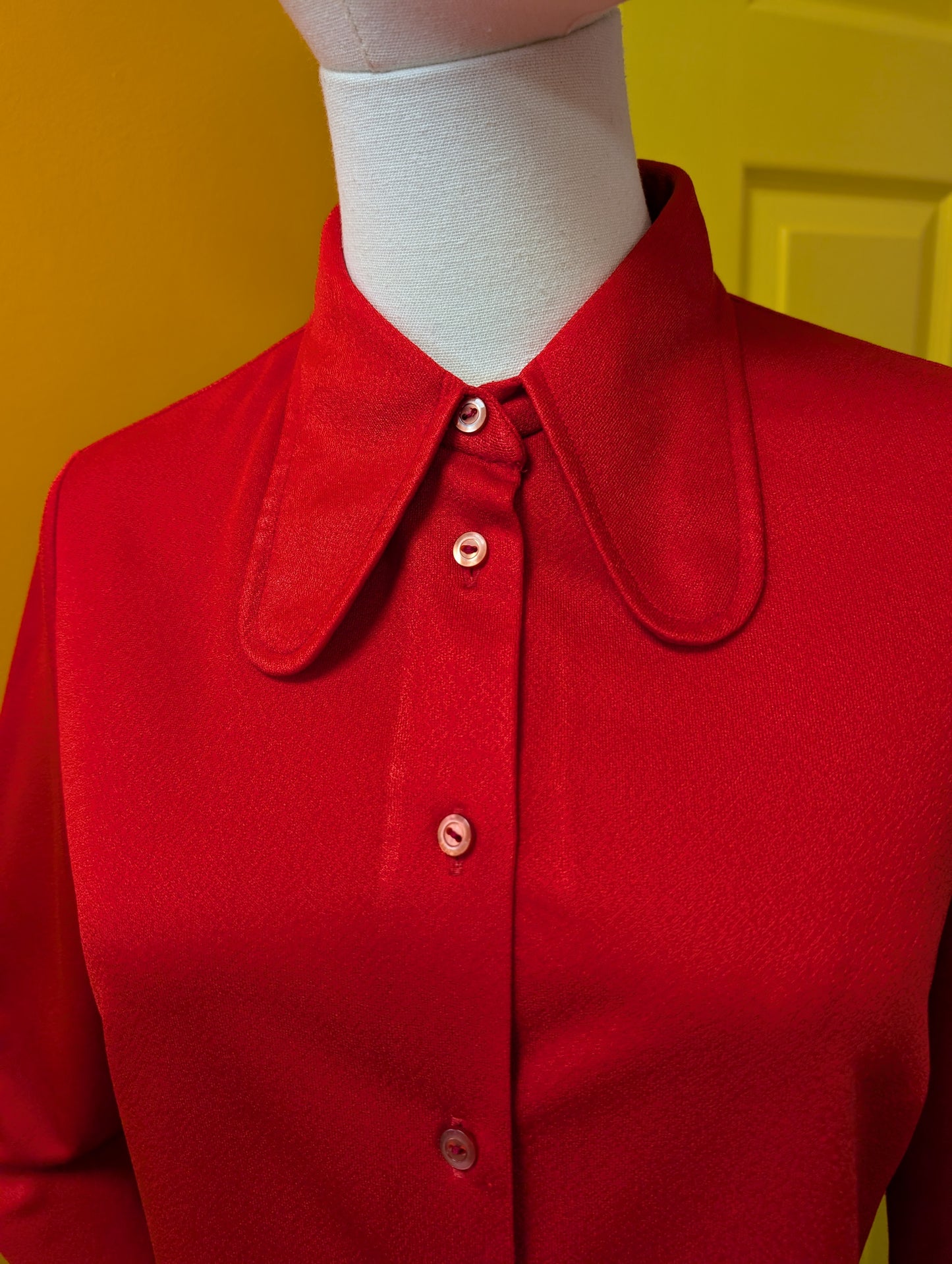 1970s St Michael red crimplene shirt - S/M