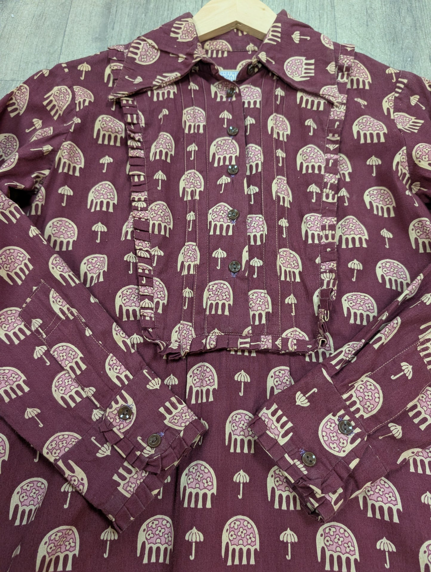 1970s India Imports elephant print cotton dress & belt - S/M