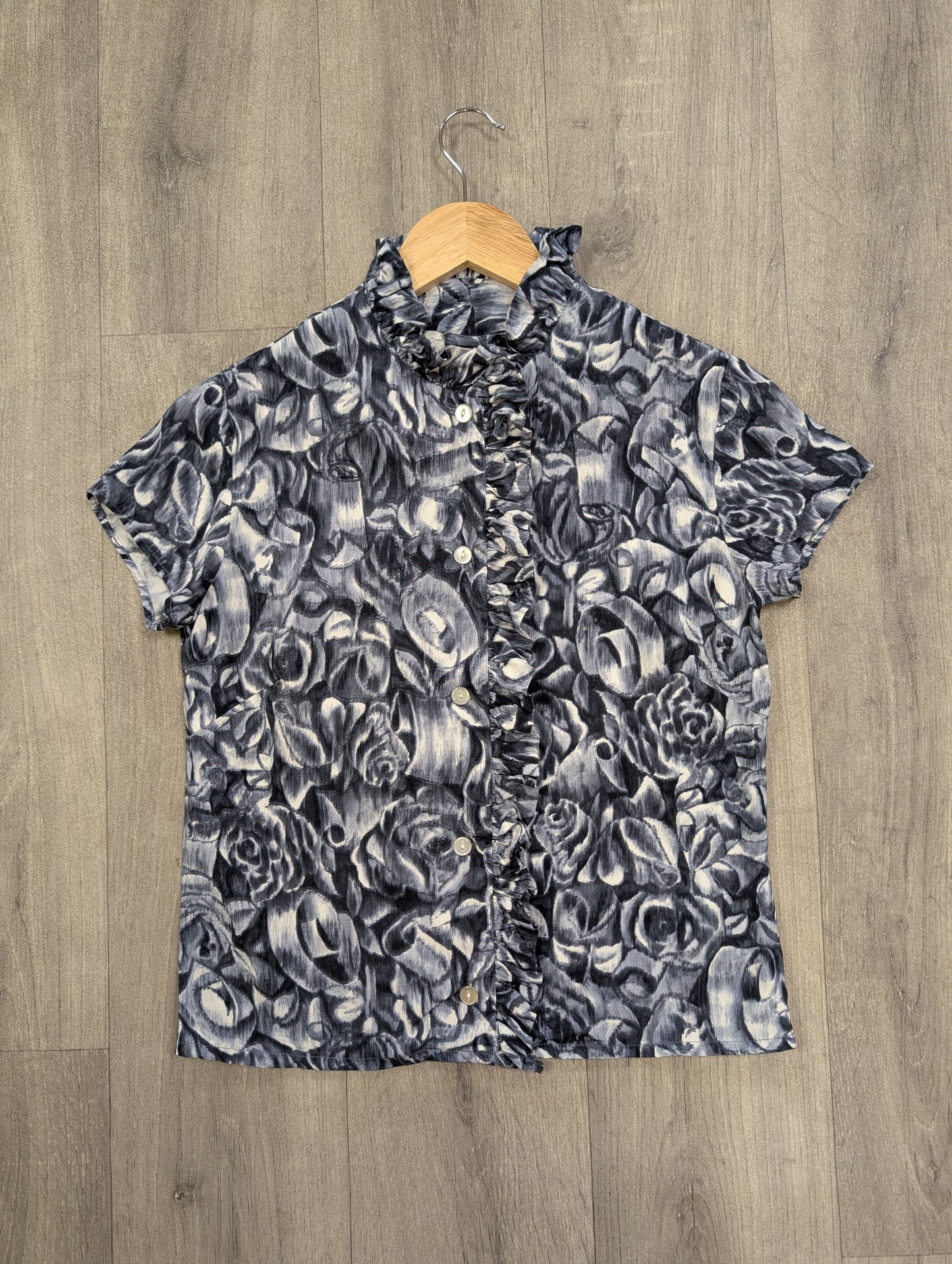 1960s grey abstract floral top - XS/S