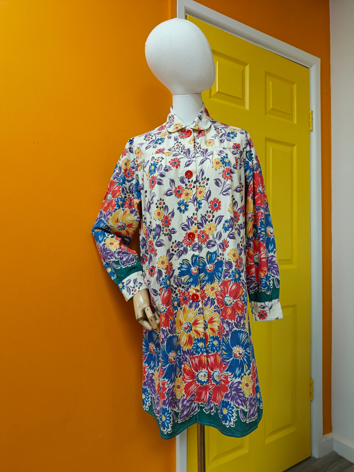1940s floral cotton chore smock/housecoat