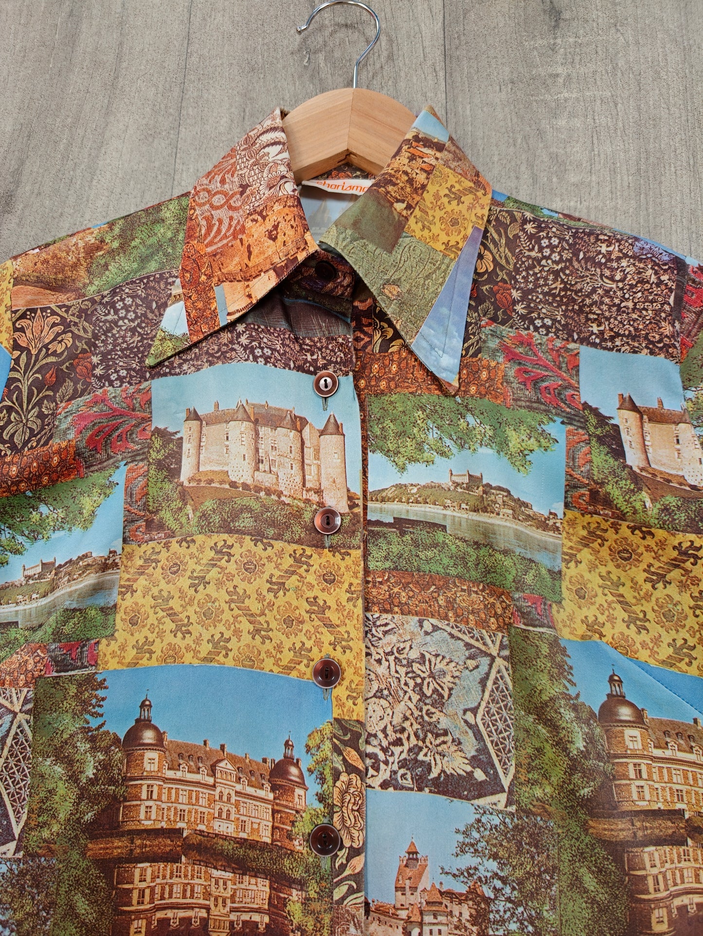 1970s Charisma novelty photo print dagger collar shirt - S/M