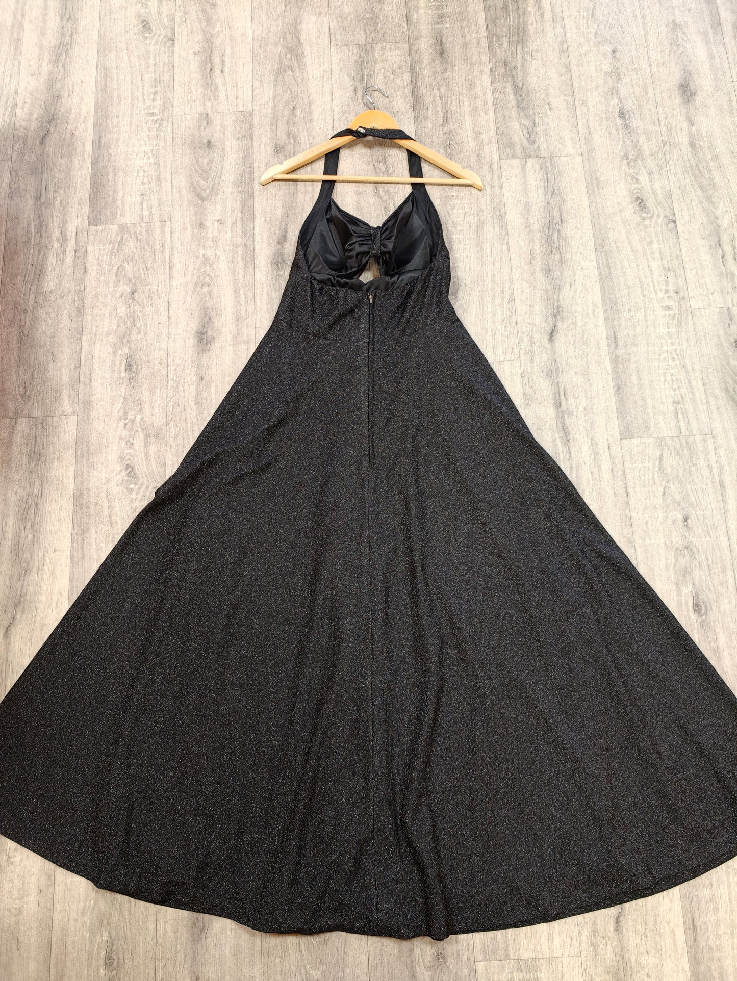 1970s Puszta black & silver lurex halter neck maxi dress with cut out - 10/12