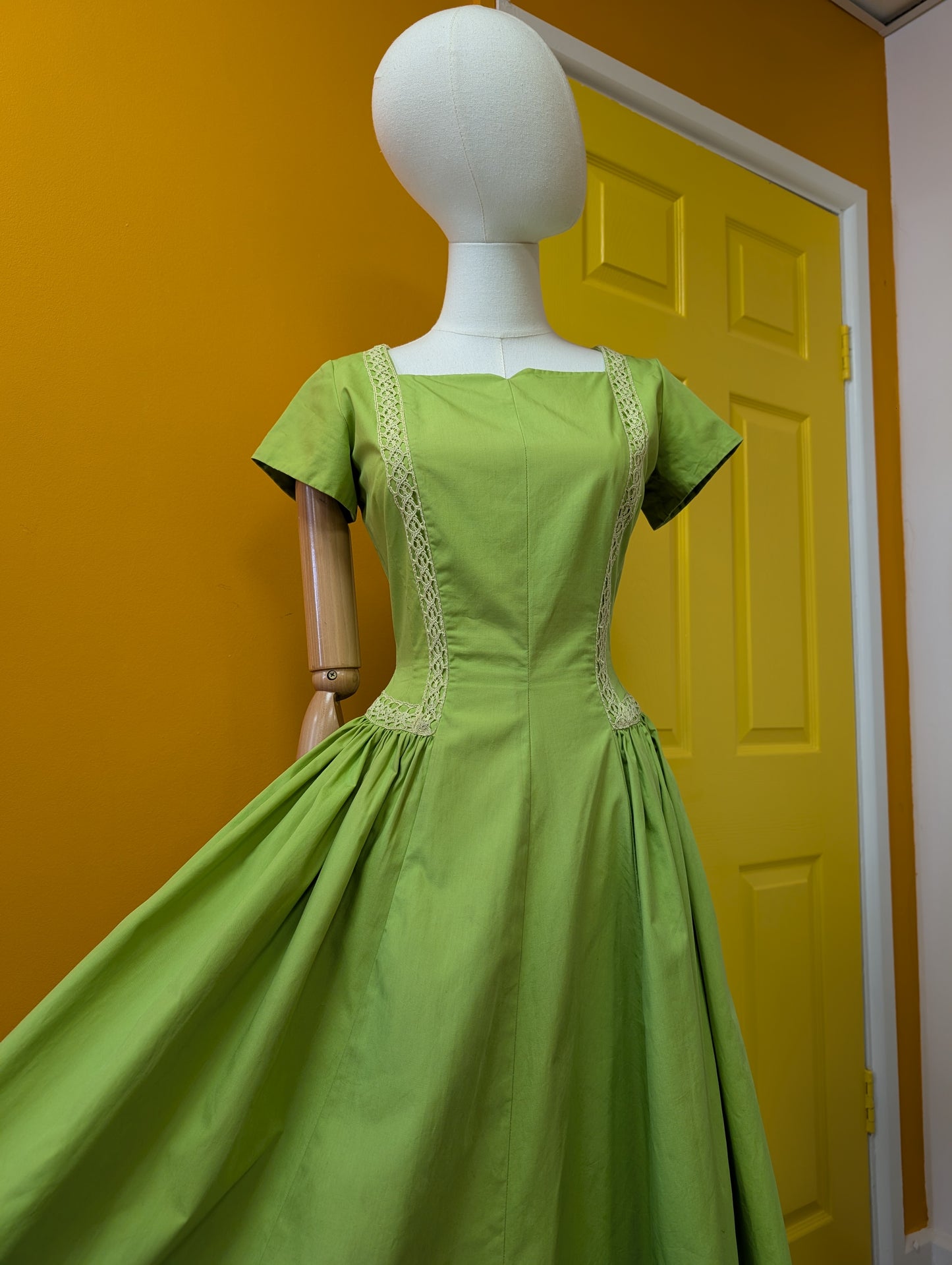 1950s Rhona Roy green cotton dress - XS/S/6/8