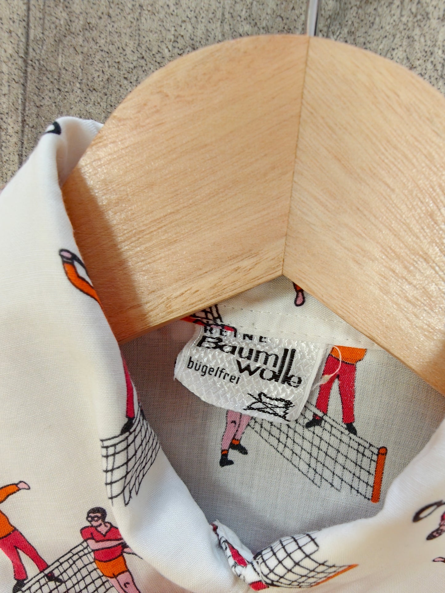 1970s novelty tennis print cotton dagger collar shirt - M