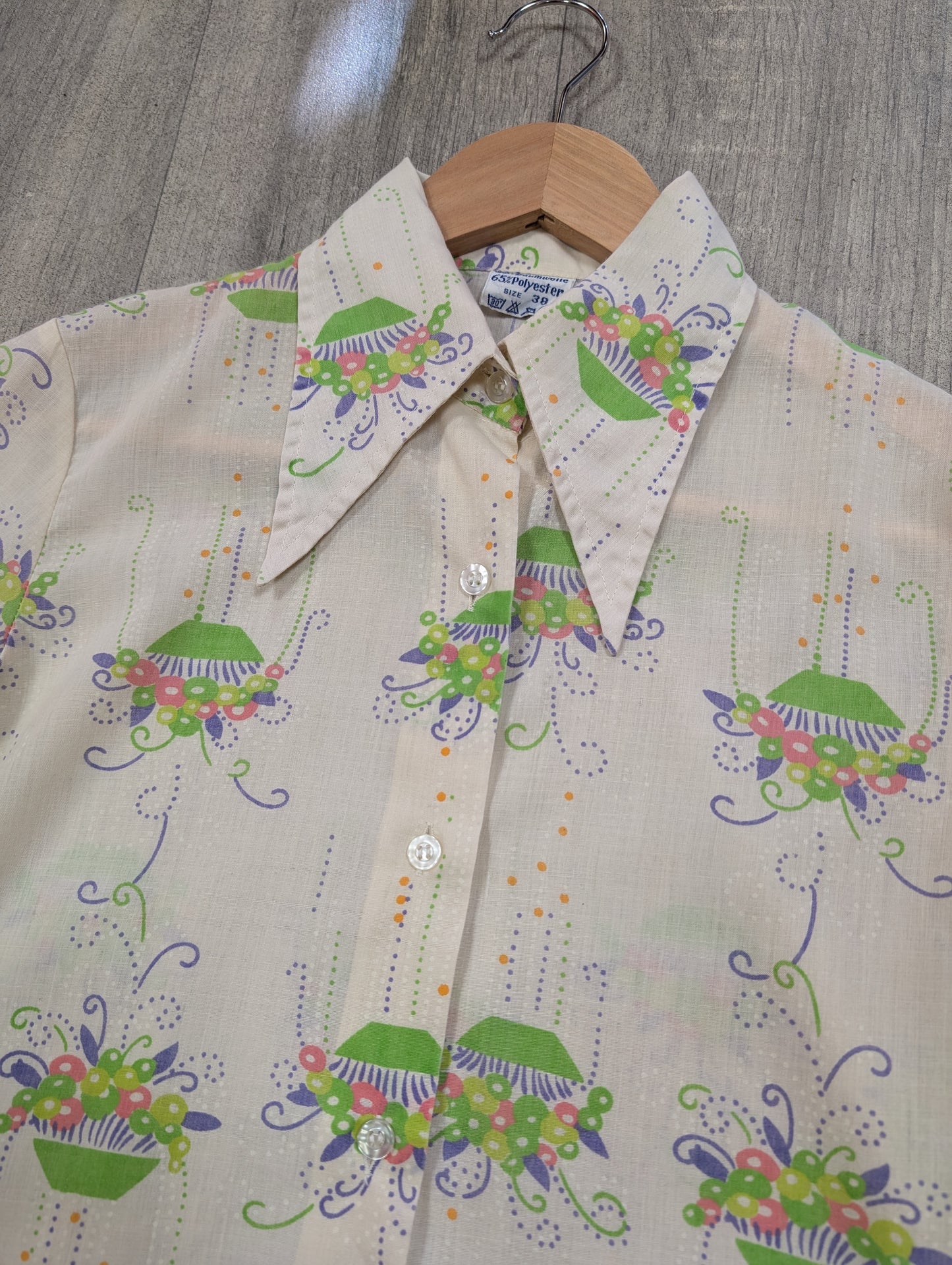 1970s dagger collar novelty print shirt - XS/6/8