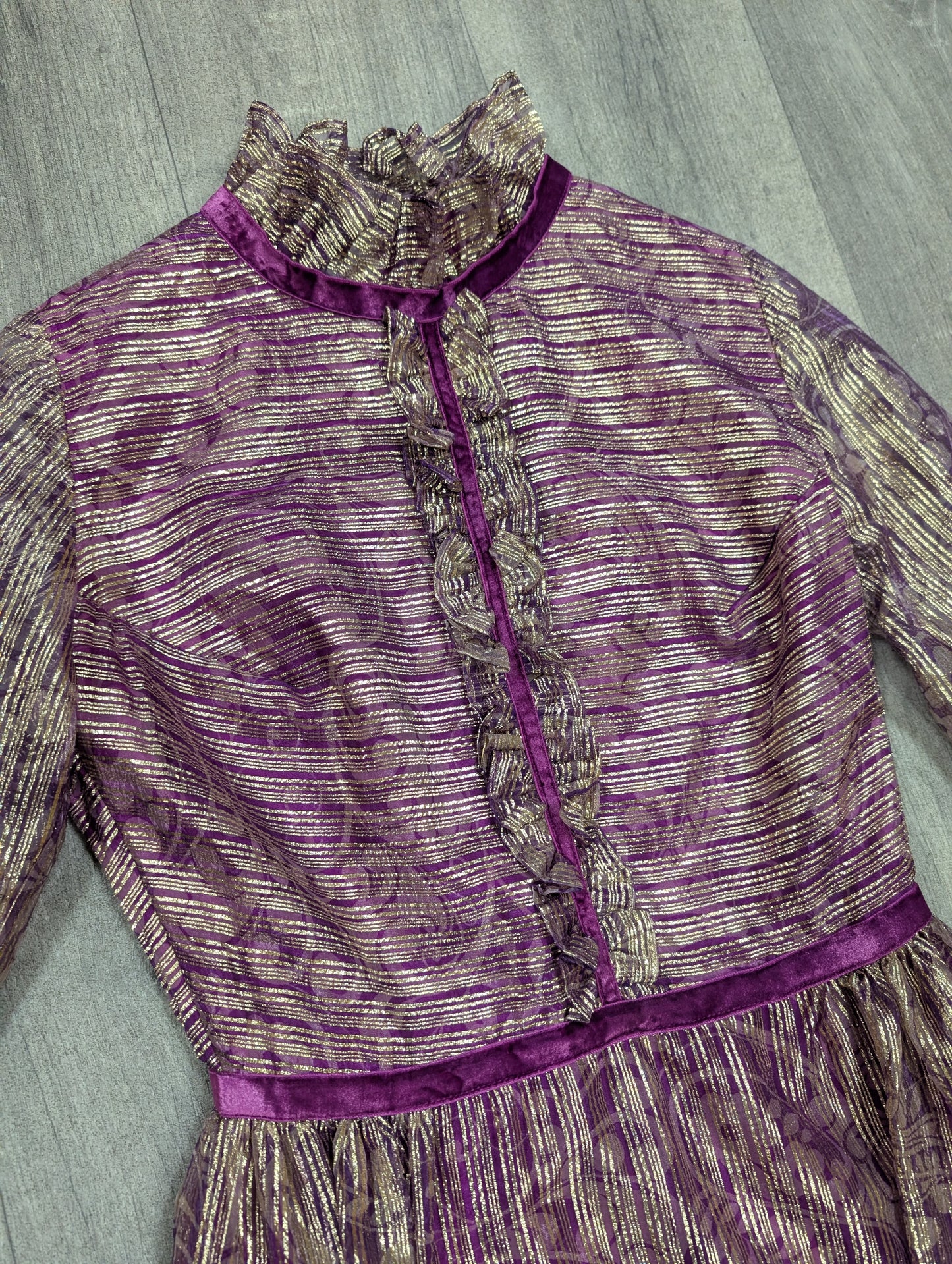 60s/70s Peterson Maid sparkly purple & gold dress - XS/S/6/8