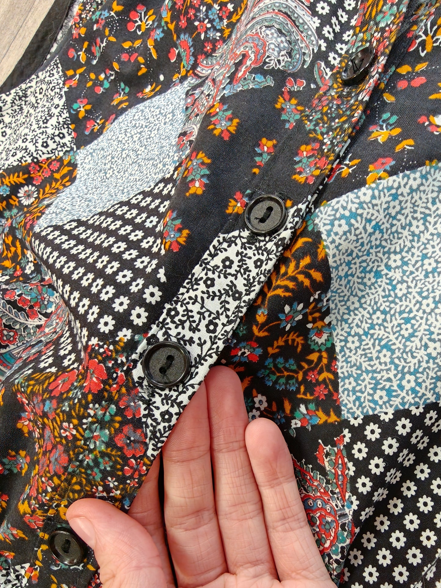 1970s patchwork print cotton dress - S/M