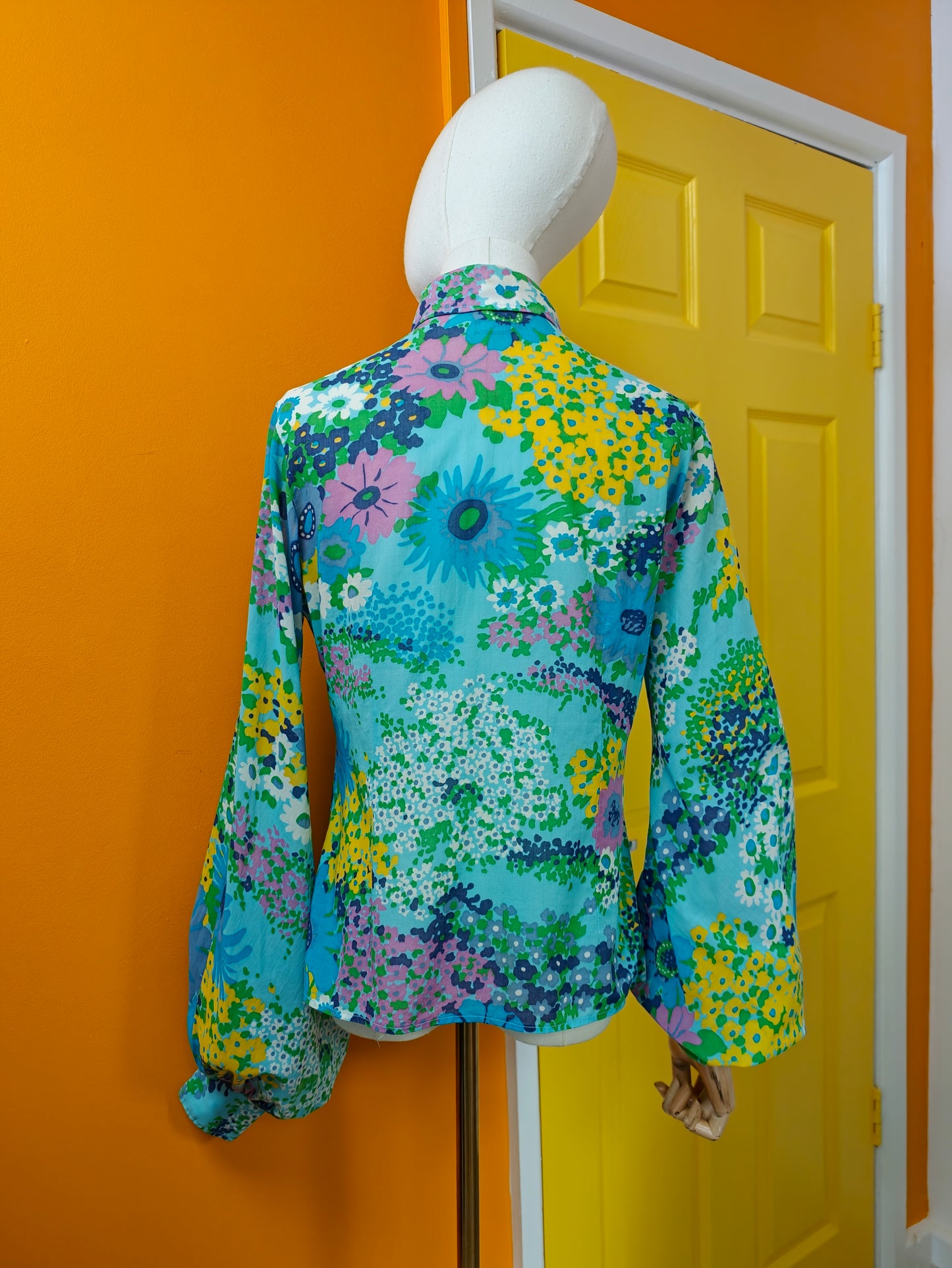 1970s St Michael floral cotton balloon sleeve shirt - M